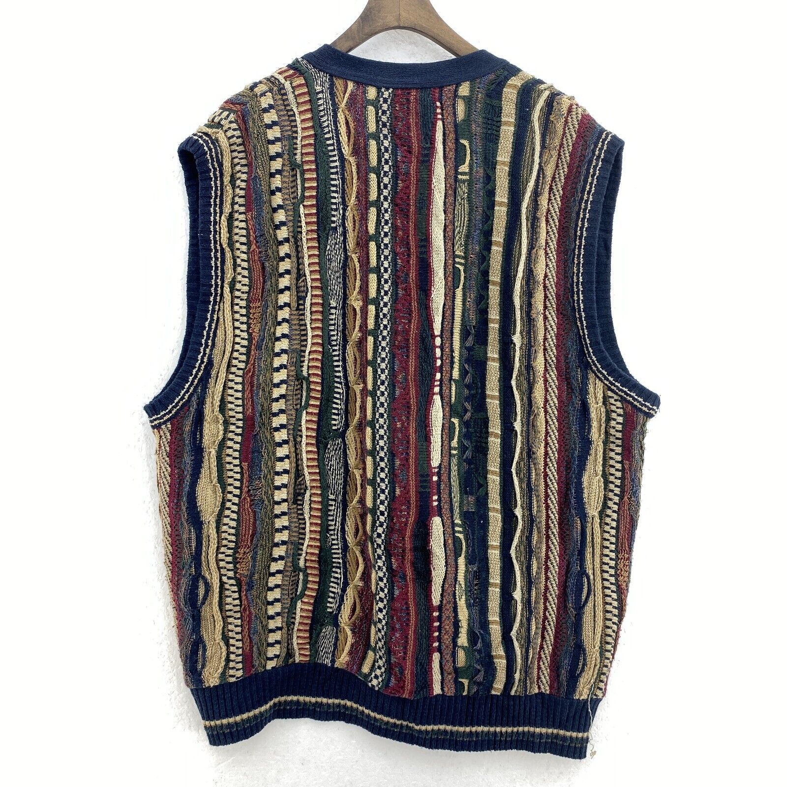 Conte Di Milano 3D Jacquard Knit Brown Vest Cardigan Size XL