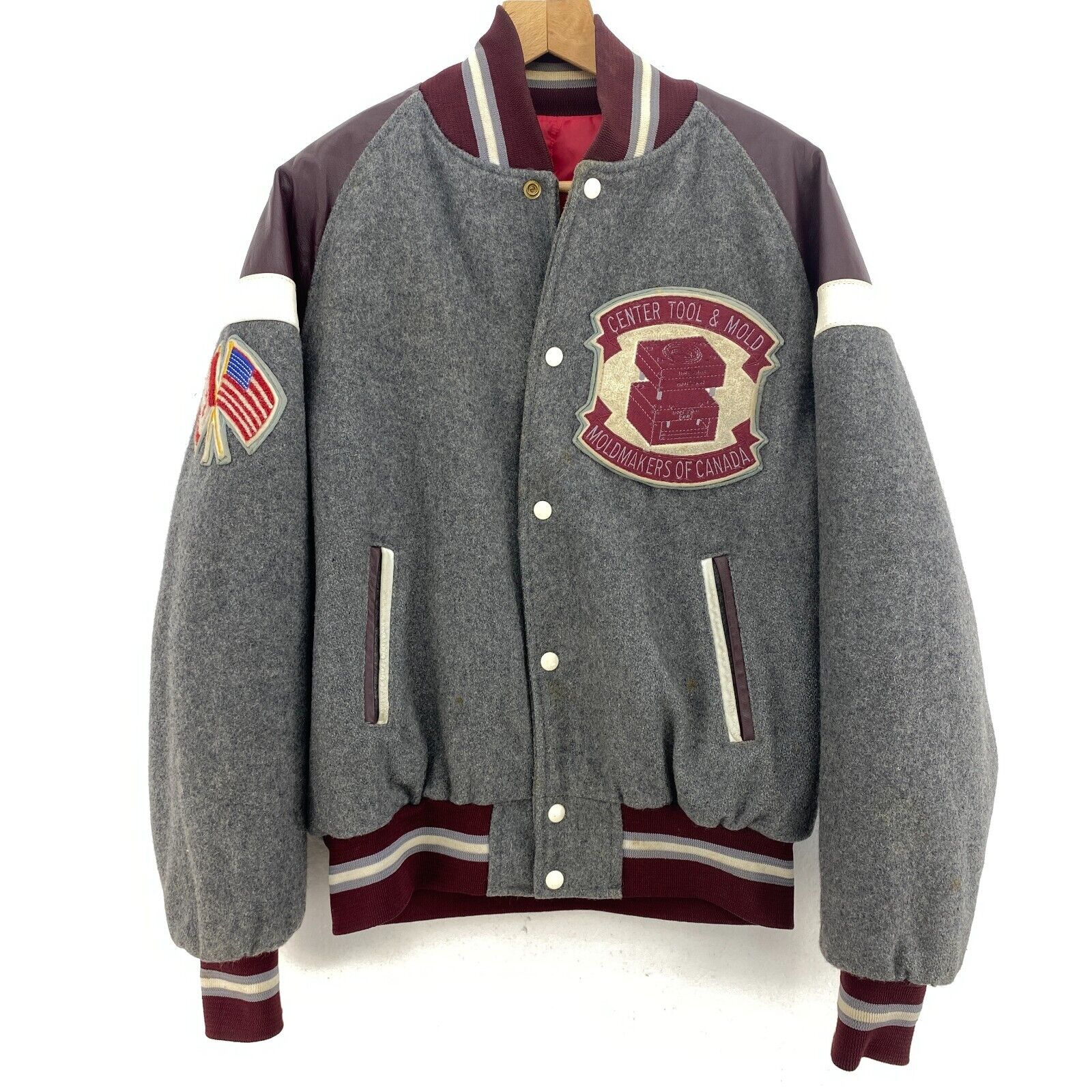 Moldmakers Of Canada Gray Wool Varsity Snap Jacket Size 42