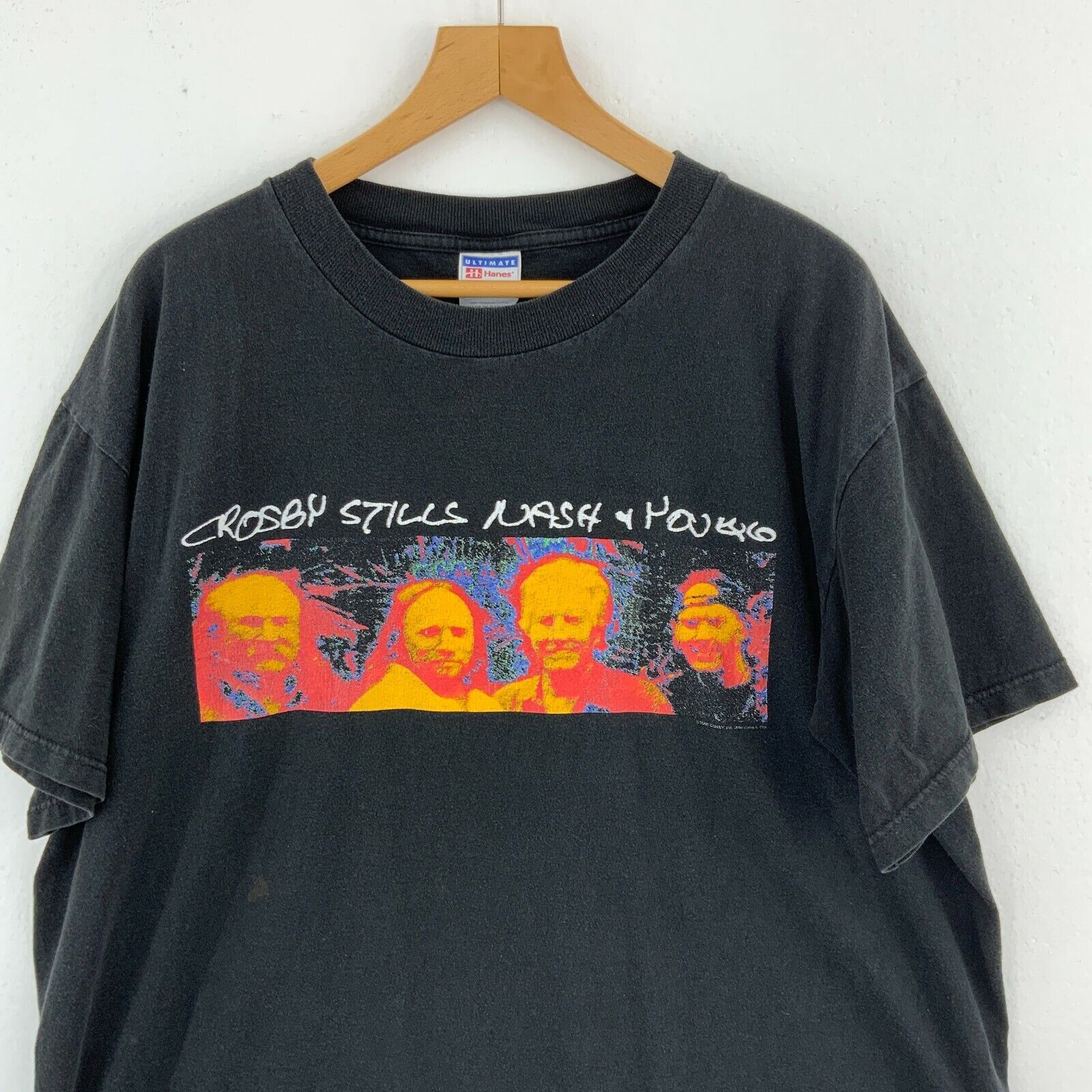2000 Crosby Stills Nash Young Black T-shirt Size XL Band