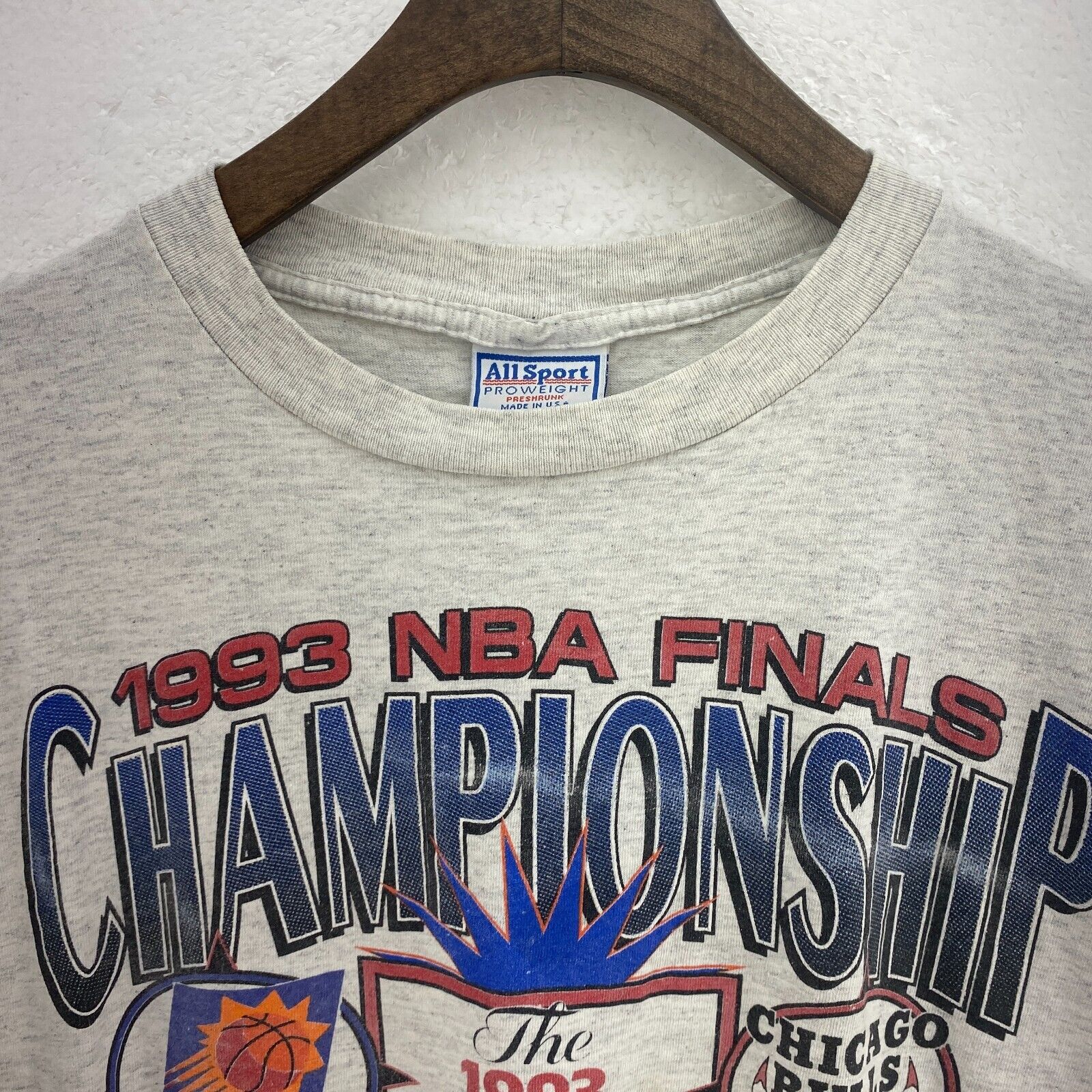 Logo 7 1993 NBA Championship Phoenix Suns Chicago Bulls NBA Gray T-shirt Size XL
