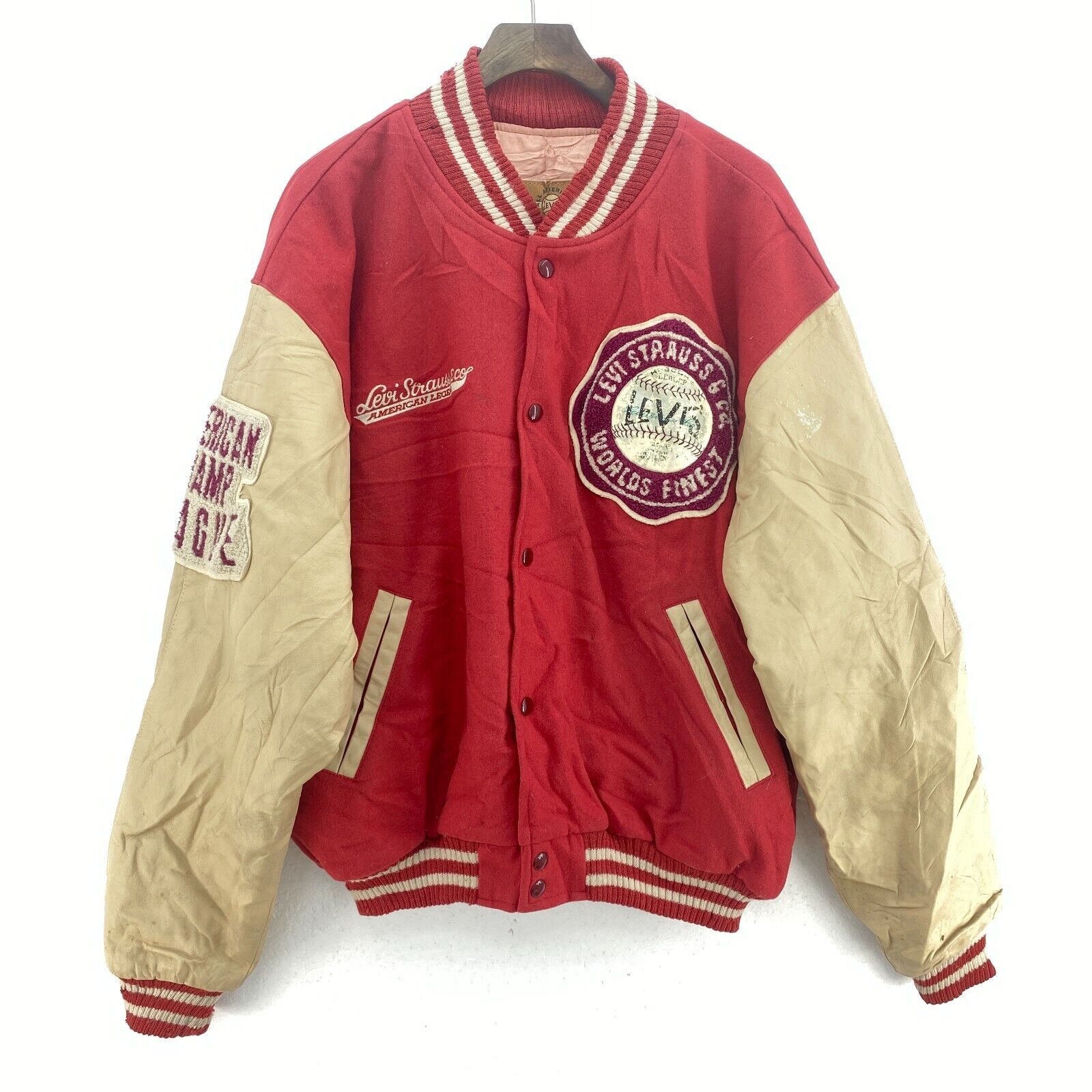 Levi Strauss American Champ League Snapped Red Bomber Jacket Size L