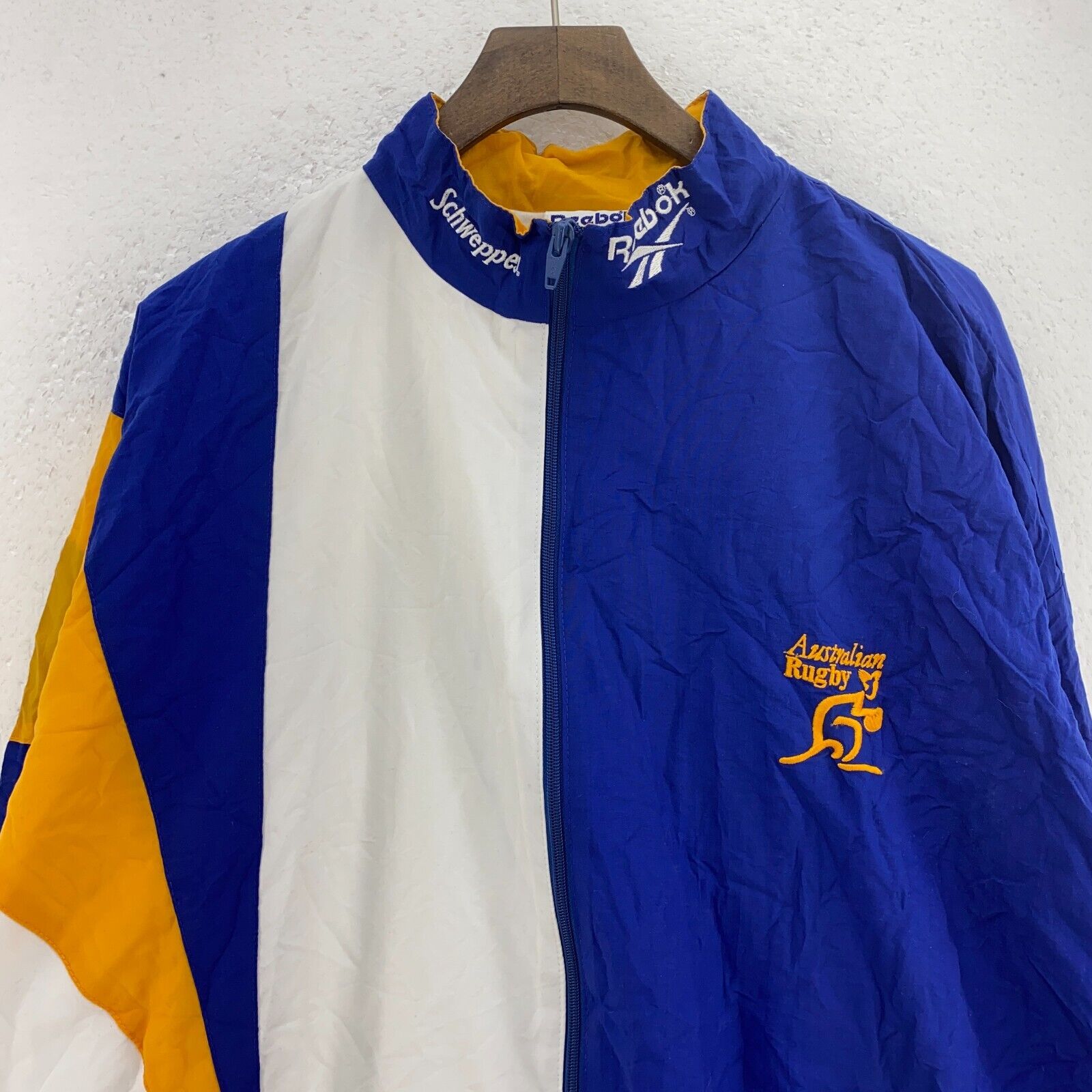 Vintage Reebok Australian Rugby Blue White Full Zip Light Jacket Size XL