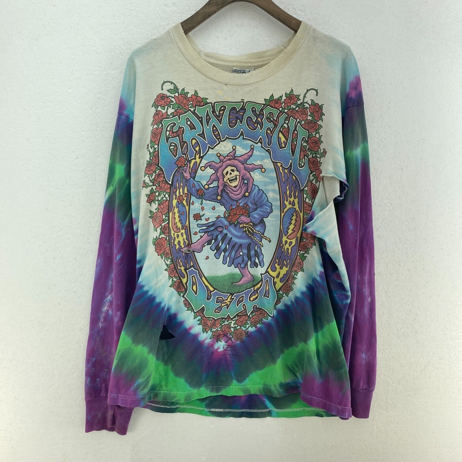 Liquid Blue 1993 Grateful Dead Multicolor White T-shirt Long Sleeve Size L