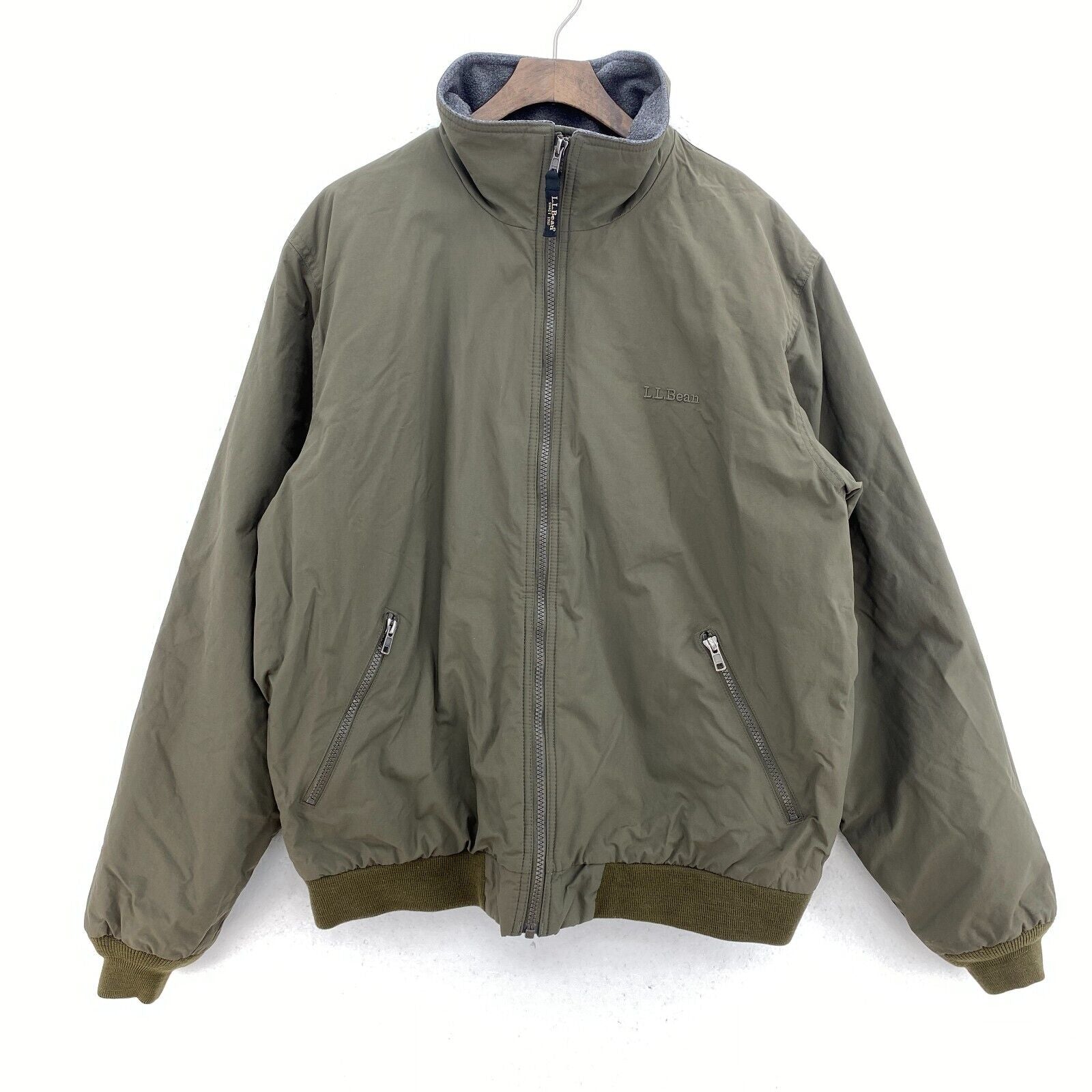 L.L.Bean Earth Tone Warm Up Green Full Zip Fleece Lined Bomber Jacket Size M
