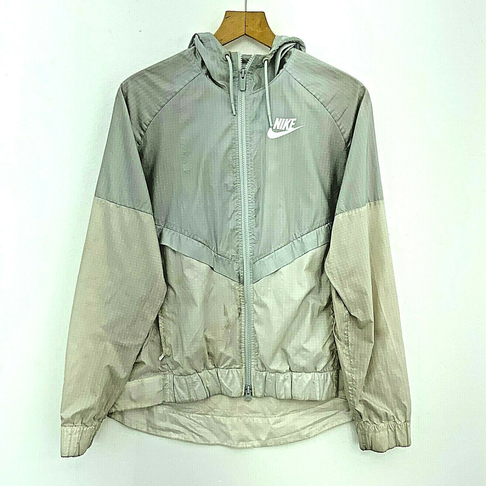 Nike Logo Full Zip Hooded Vintage Windbreaker Jacket Size L Gray