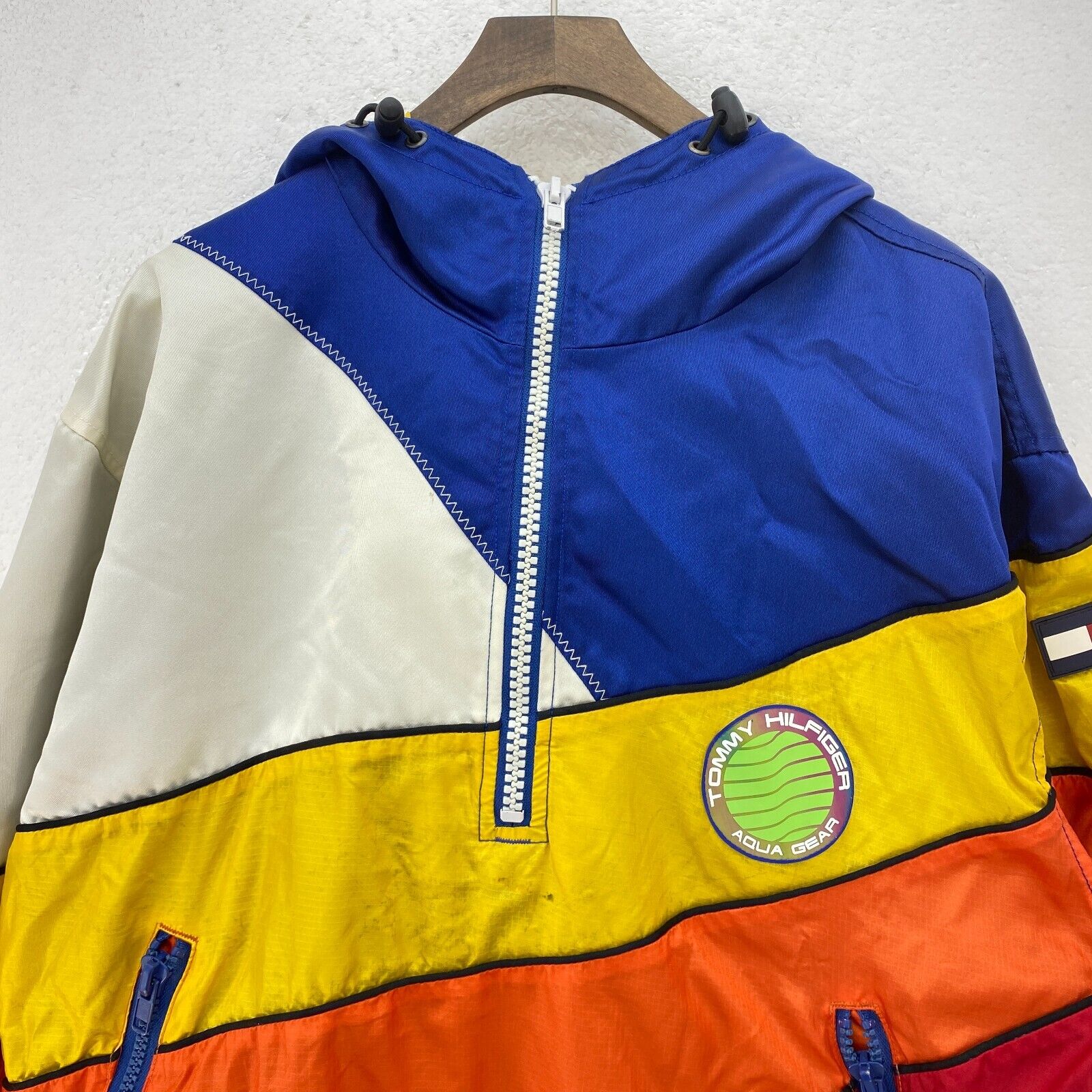 Tommy Hilfiger Aqua Gear Colorblock Yellow Blue Quarter Zip Jacket Size M