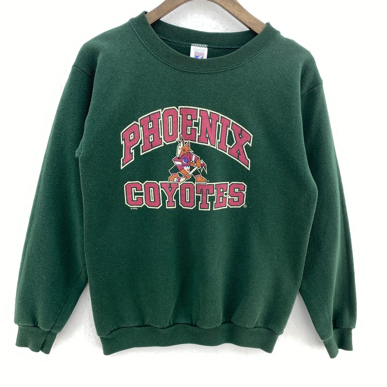 Phoenix Coyotes NHL Vintage Green Sweatshirt Size L Logo 7 Ice Hockey Kids