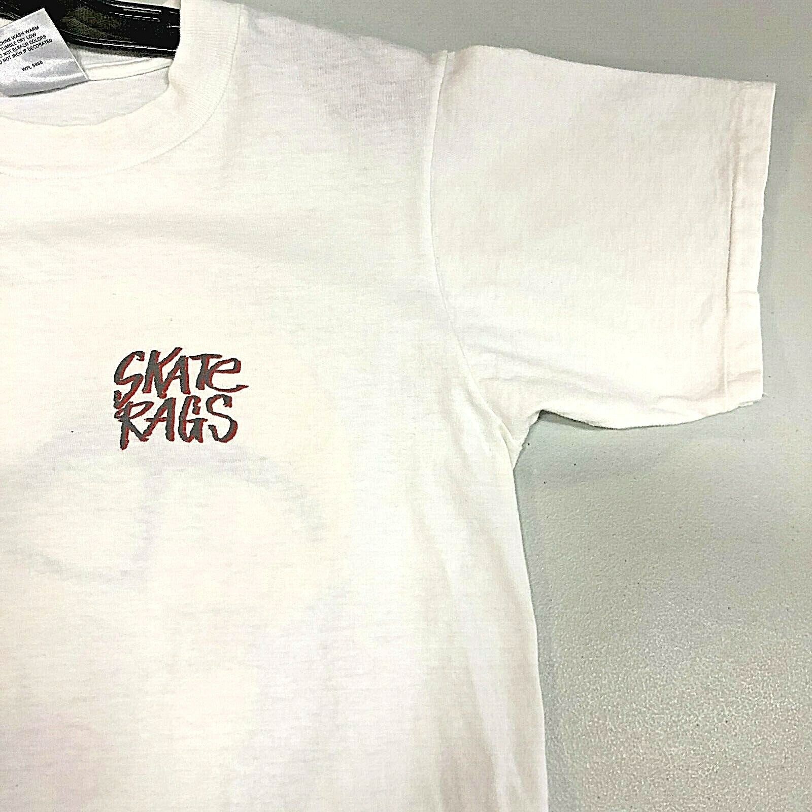 Skate Rags Skull White T-shirt Size M Single Stitch 90s
