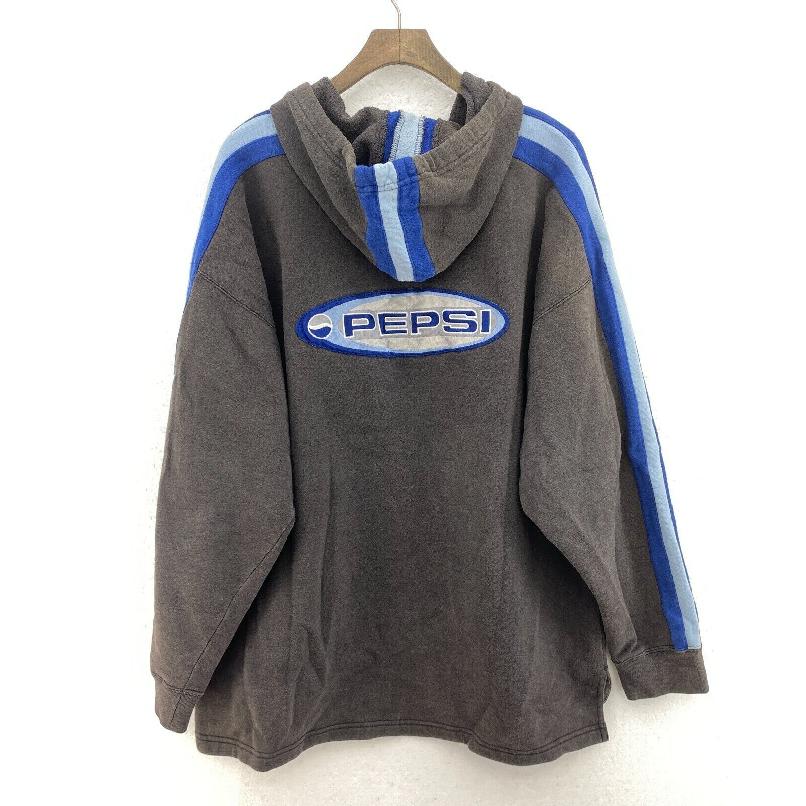 Y2K Pepsi Logo Embroidered Pullover Hoodie Size L Gray