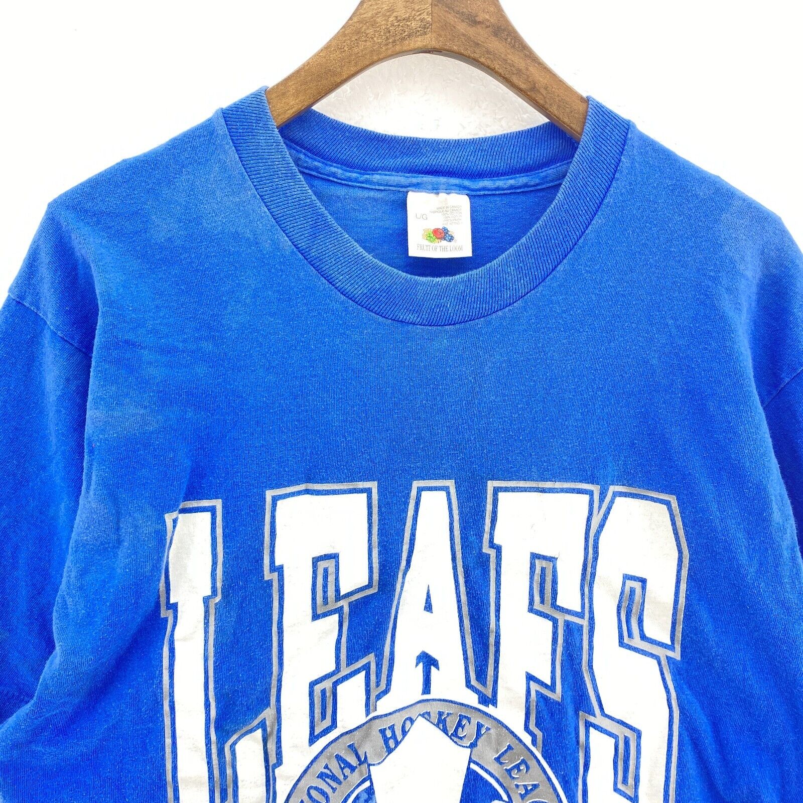 Toronto Maple Leafs Logo 1990 NHL Blue T-shirt Size L Single Stitch