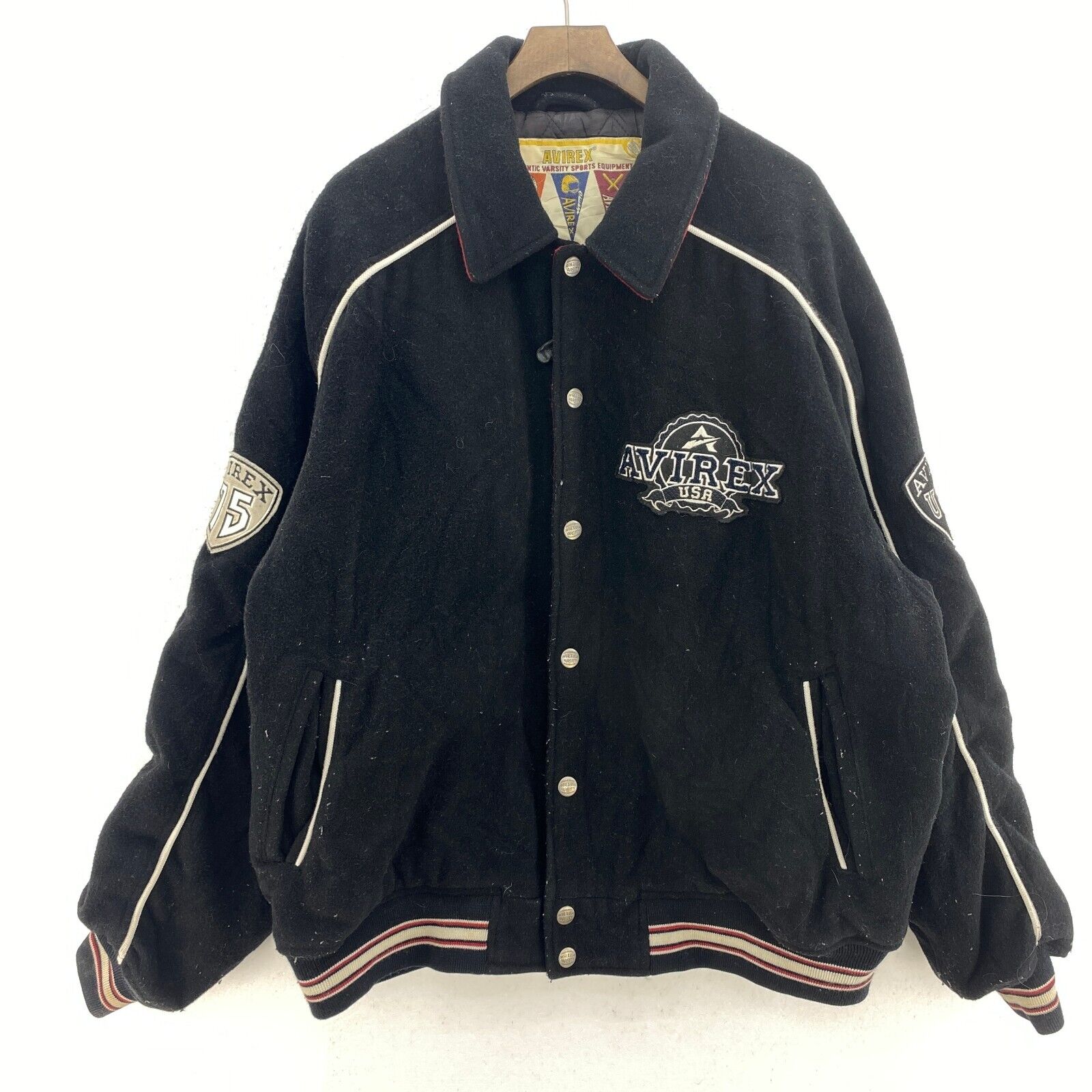 Vintage Avirex USA Varsity College Full Zip Bomber Jacket Black Size 2XL