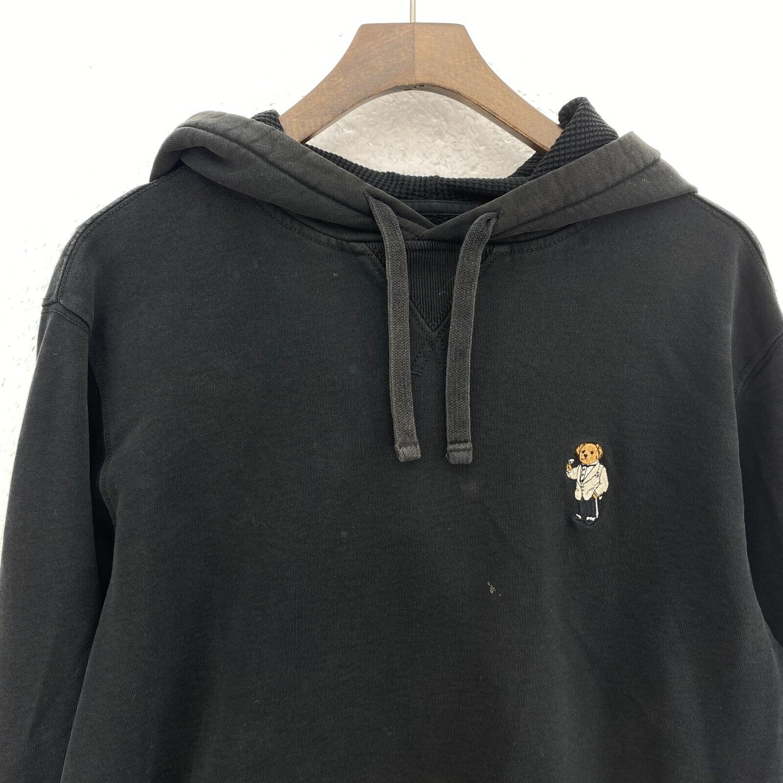 Vintage Polo By Ralph Lauren Teddy Bear Embroidered Hoodie Size S Black
