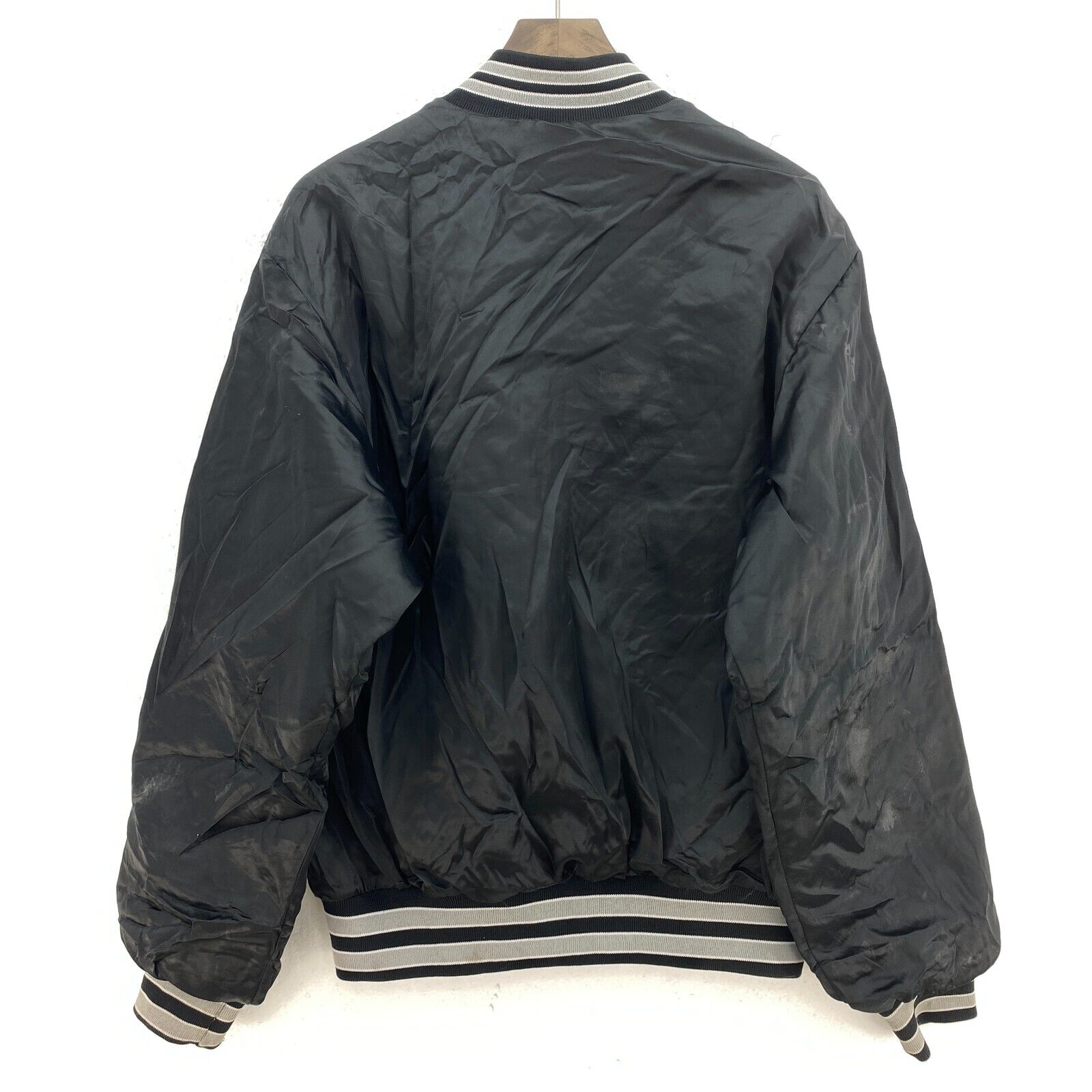 Vintage Swingster College Satin Snapped Black Bomber Jacket Size M