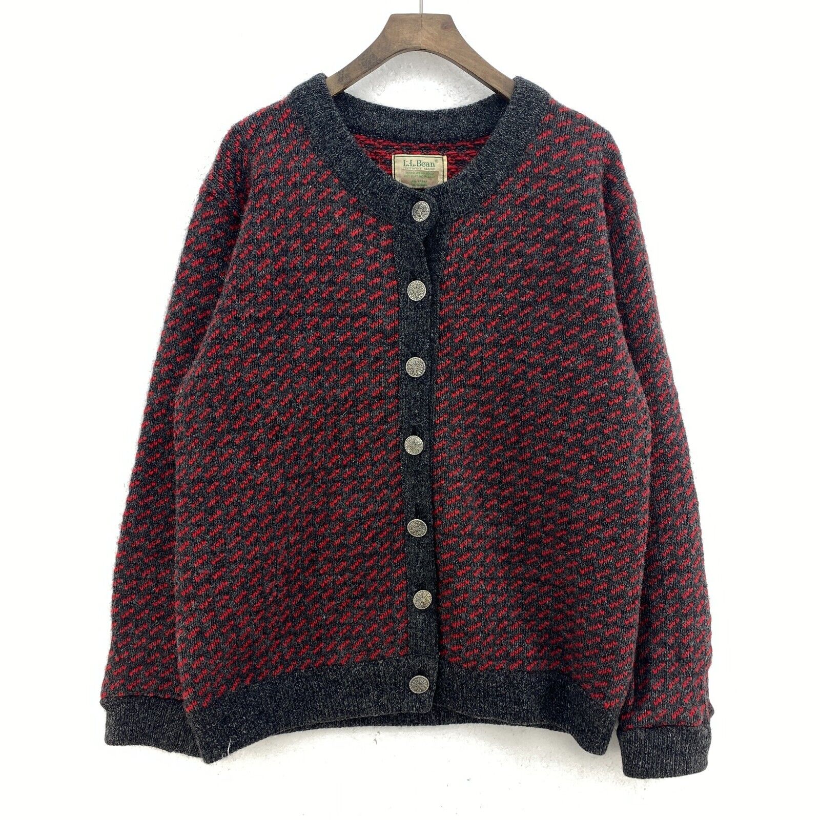 Vintage L.L.Bean Wool Button Up Red Cardigan Sweater Size L Women's