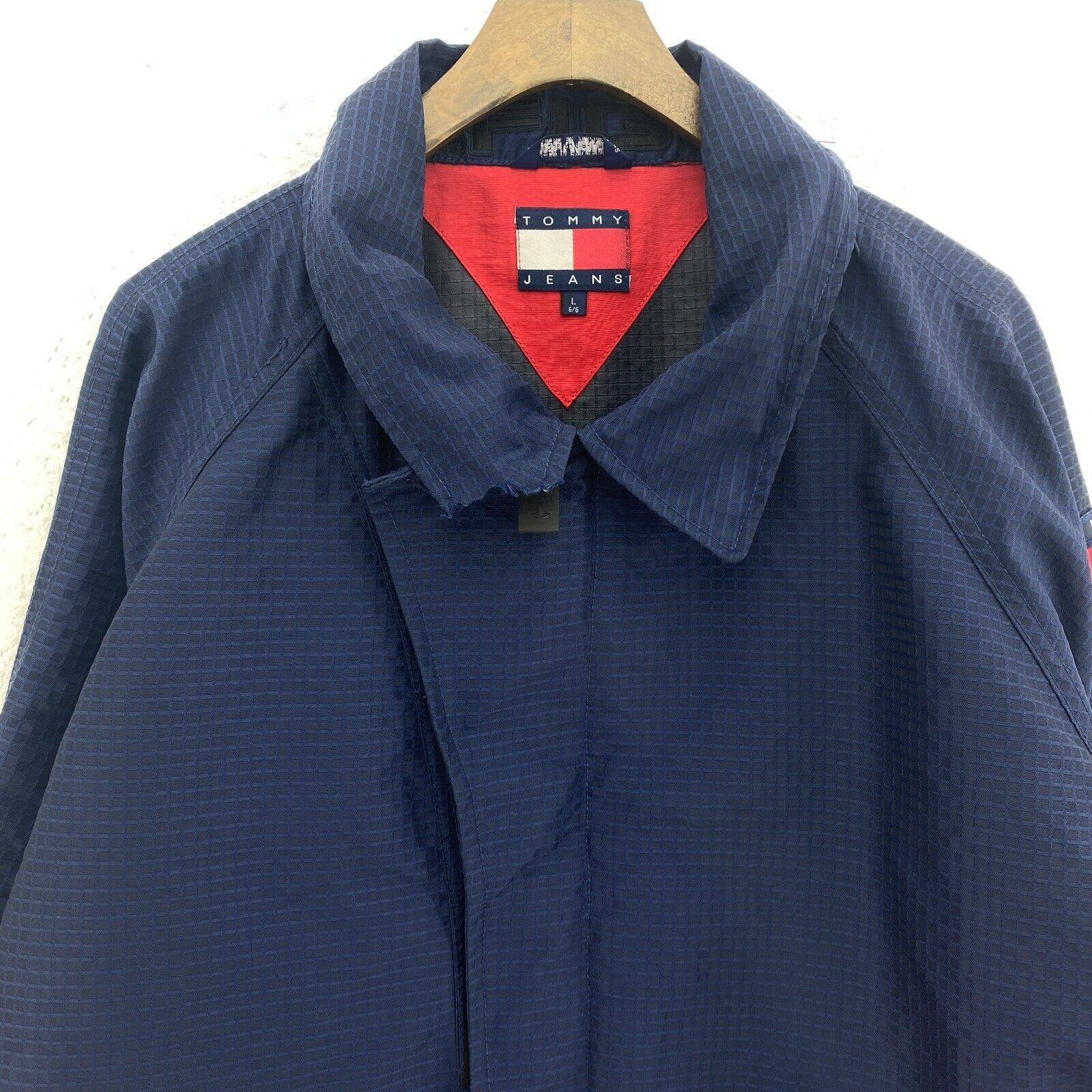 Tommy Hilfiger Logo Vintage Full Zip Navy Blue Ribstop Jacket Size L