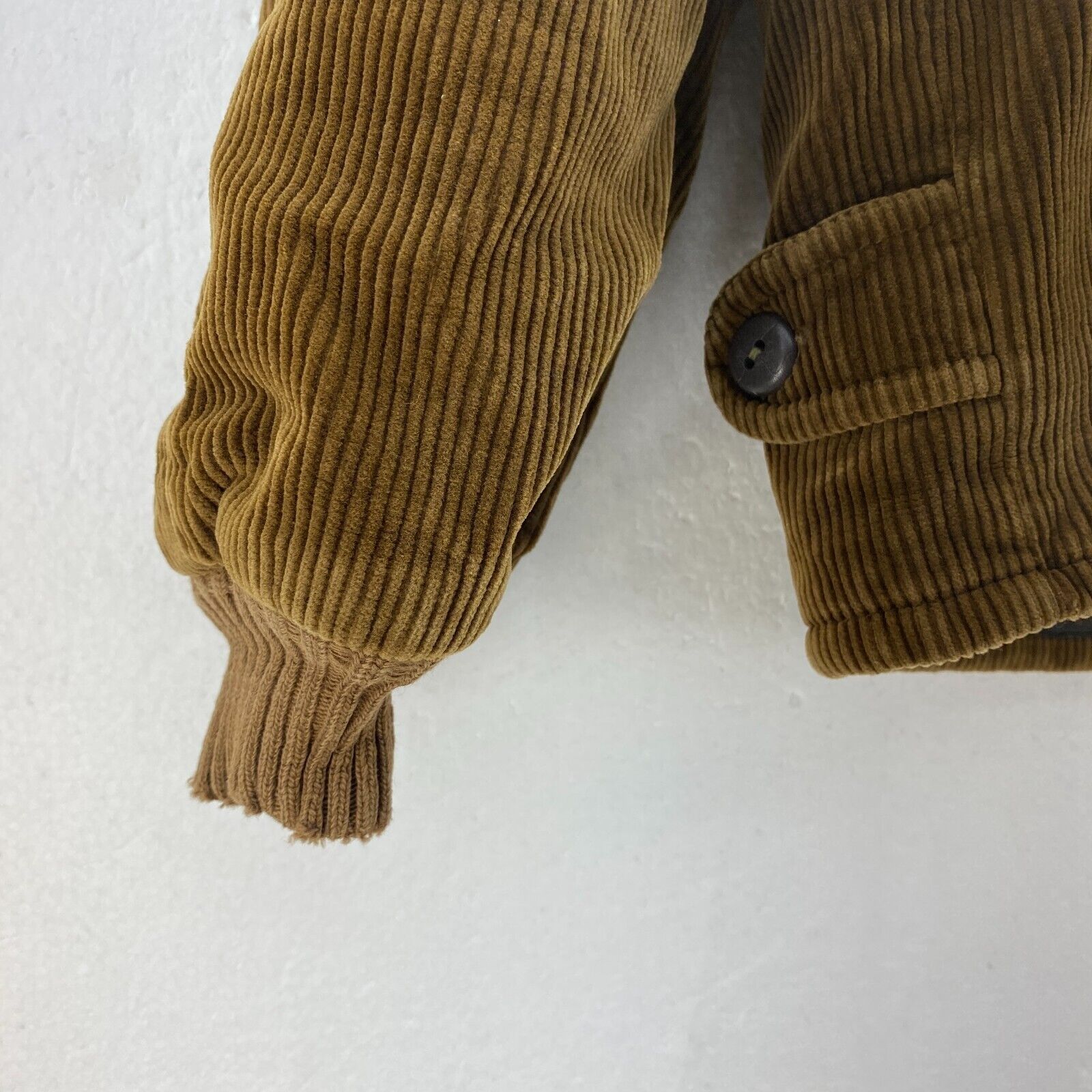 Brown Corduroy Full Zip Bomber Jacket Size M Fleece Lined 80s Scovill Zipper