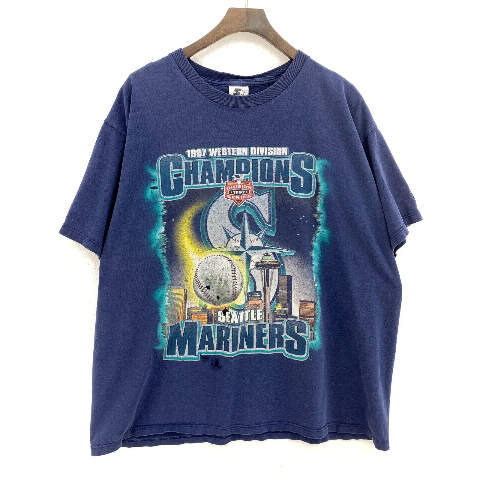 1997 Western Division Champions Seattle Mariners Navy Blue T-shirt Size L
