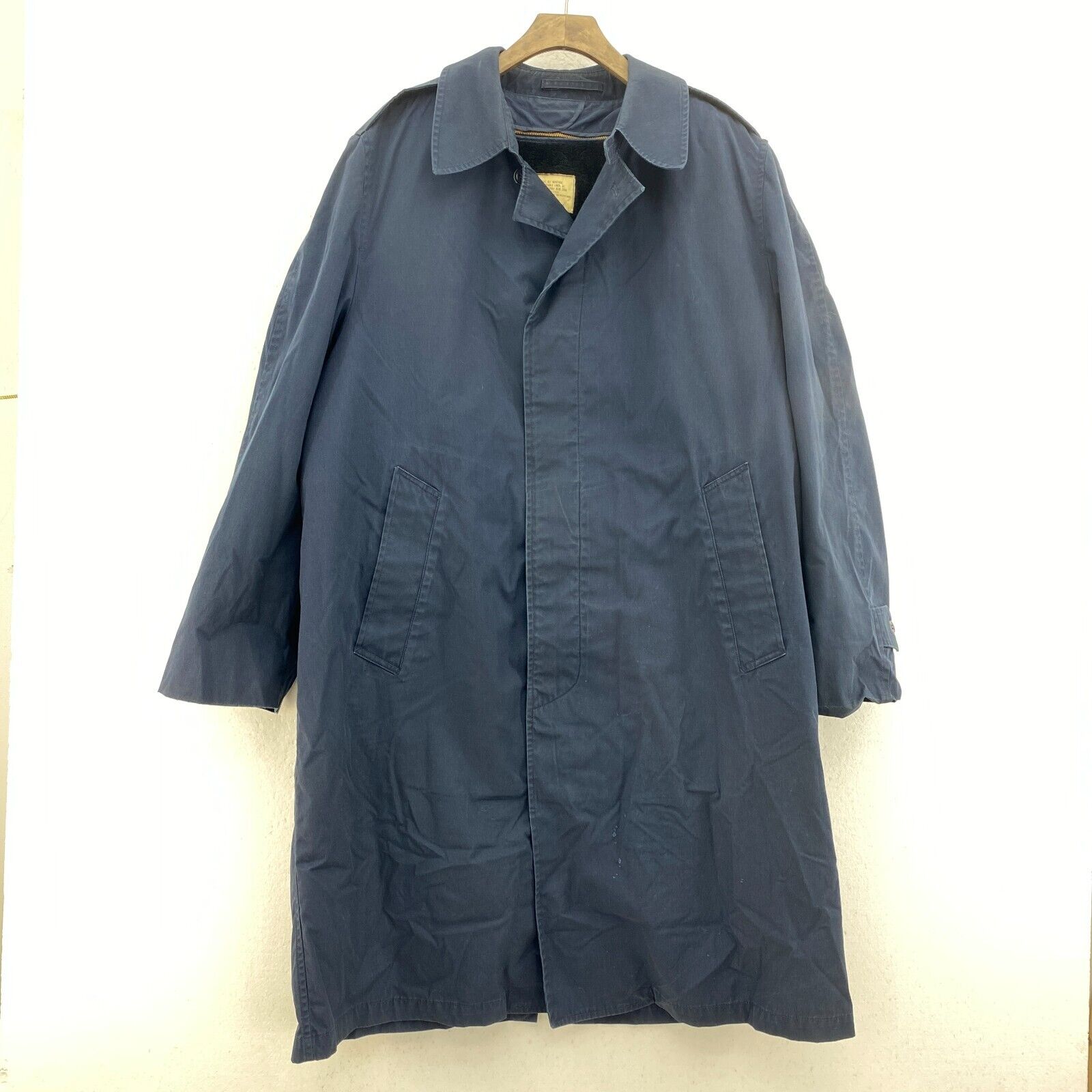 Vintage Military Fleece Lined Army Trench Coat Navy Blue Size L
