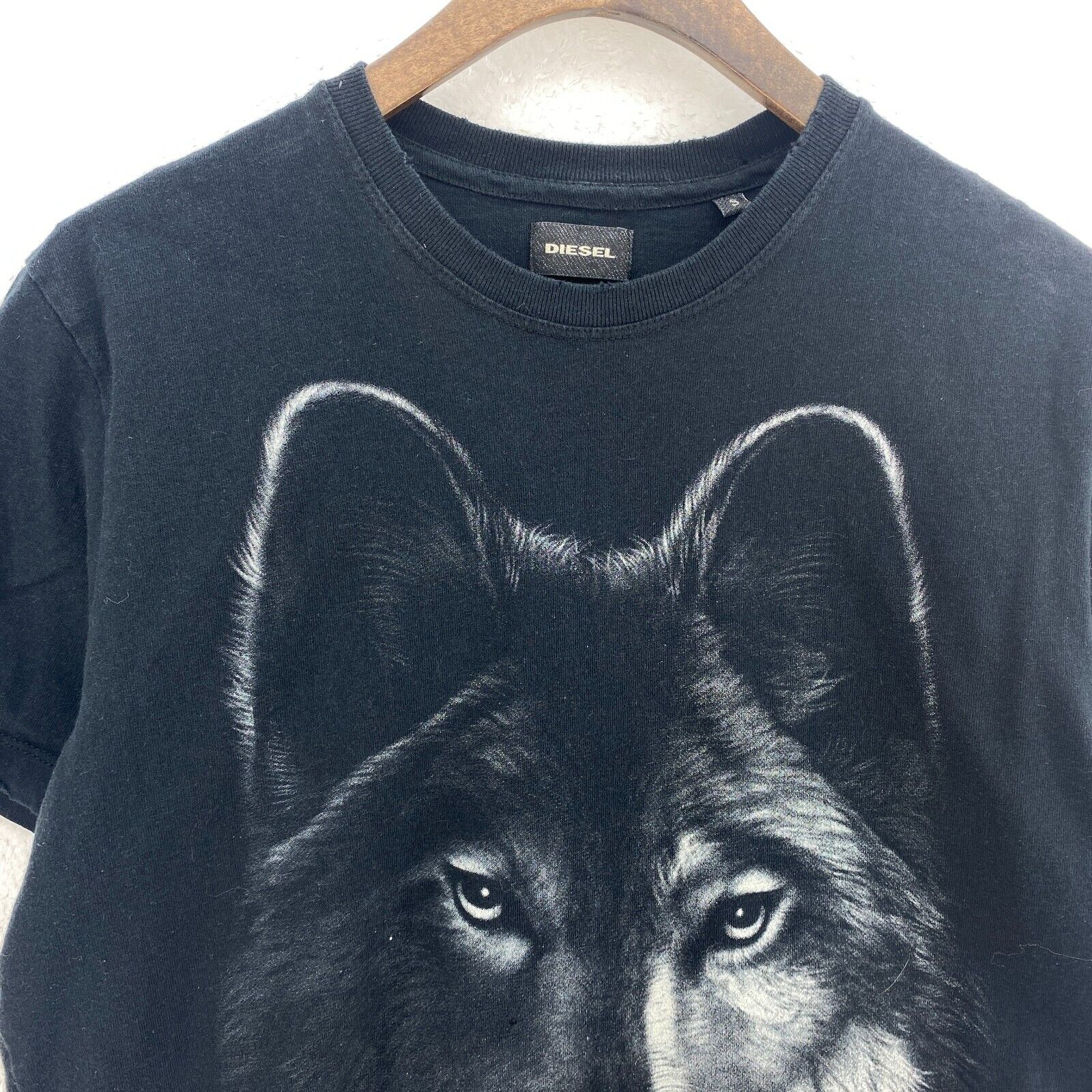 Diesel Wolf Animal Wildlife Print Black T-shirt Size S