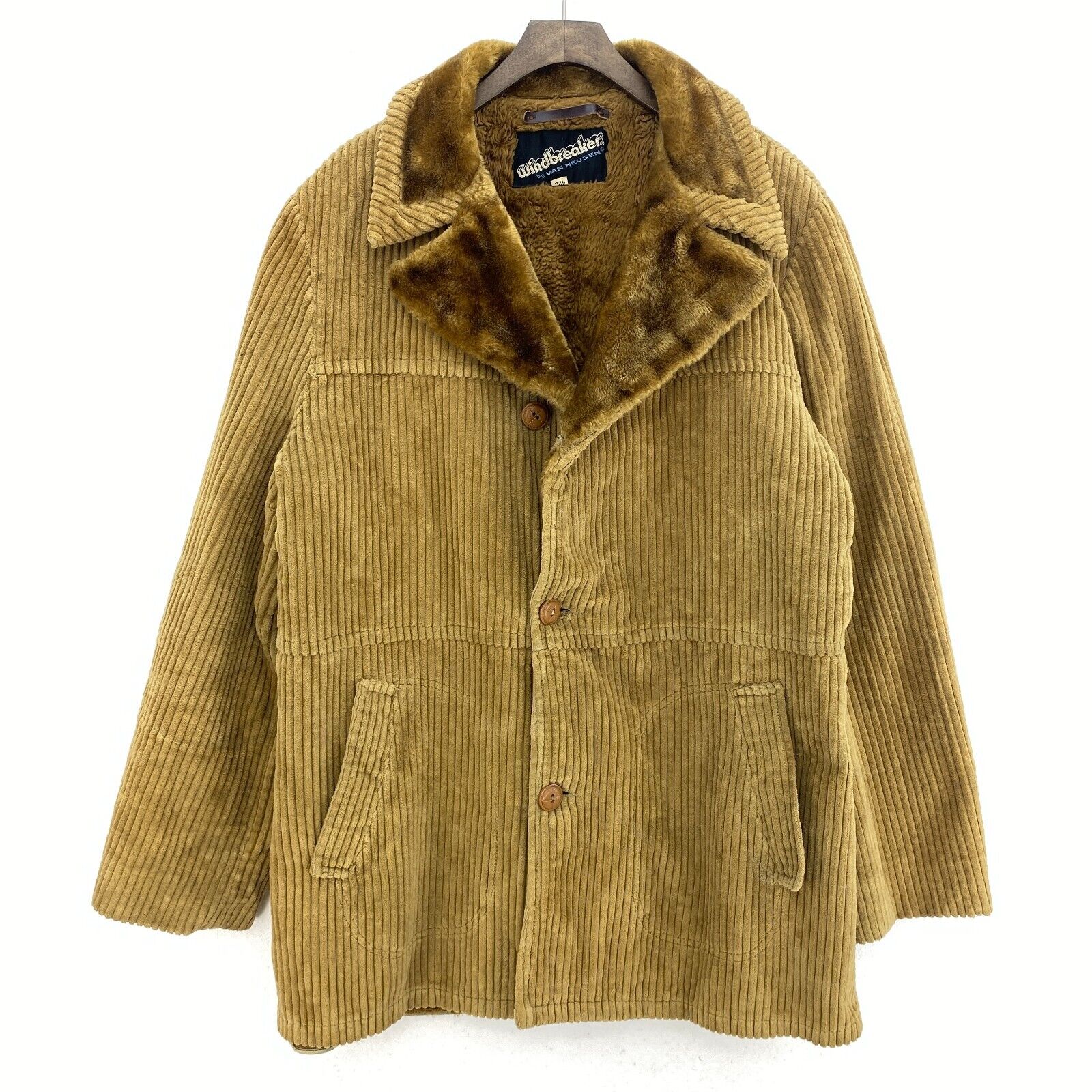 Van Heusen Brown Corduroy Fur Collar Fleece Lined Jacket Size 42
