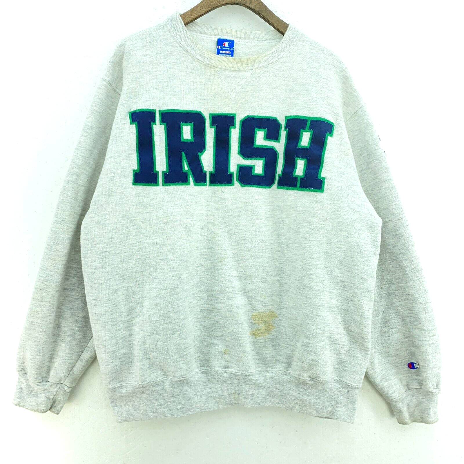 VTG Notre Dame Spell Out Fighting Irish Champion NCAA Gray Sweatshirt Size XXL