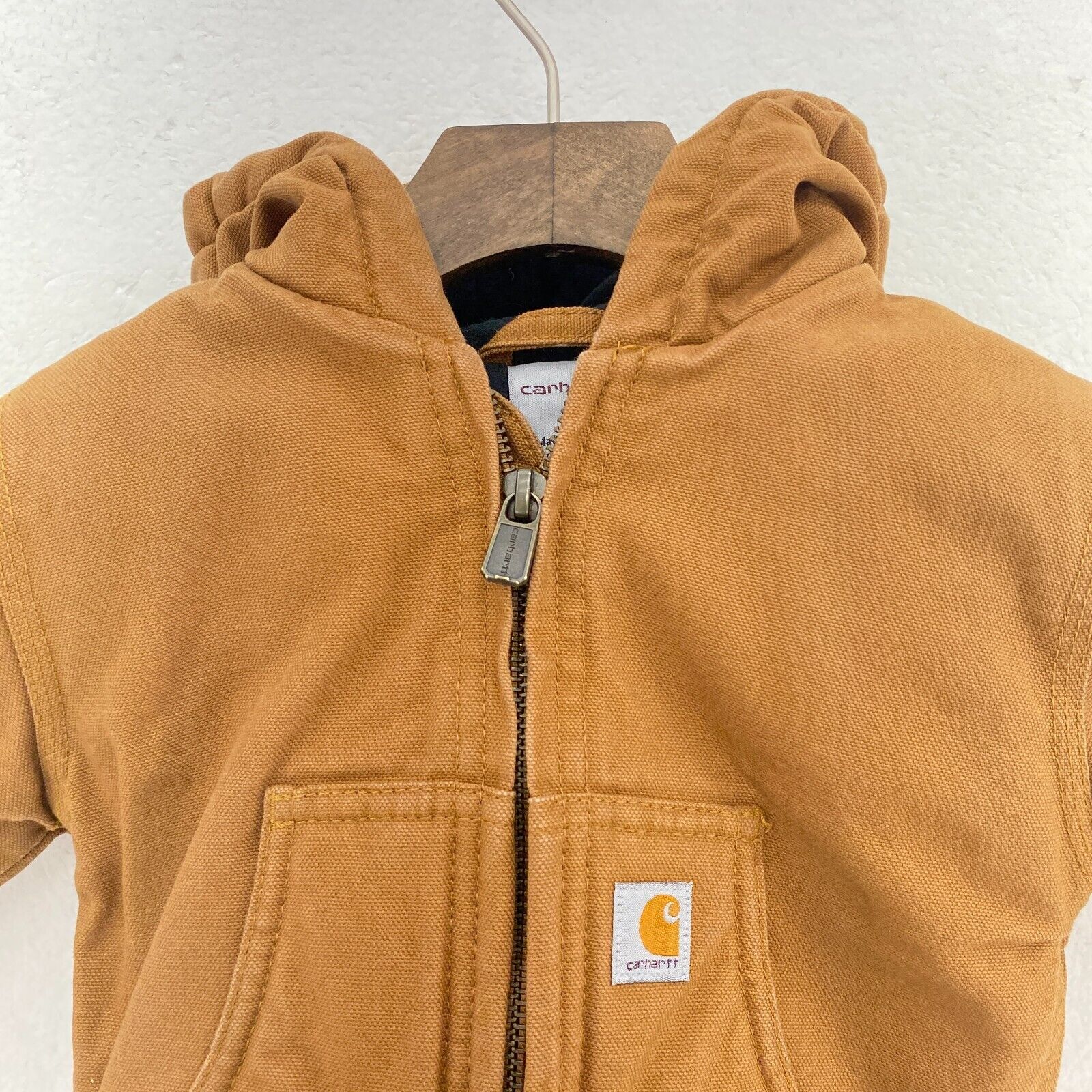 Carhartt Insulated Hooded Jacket Size 12M Brown Full Zip Up Kid's