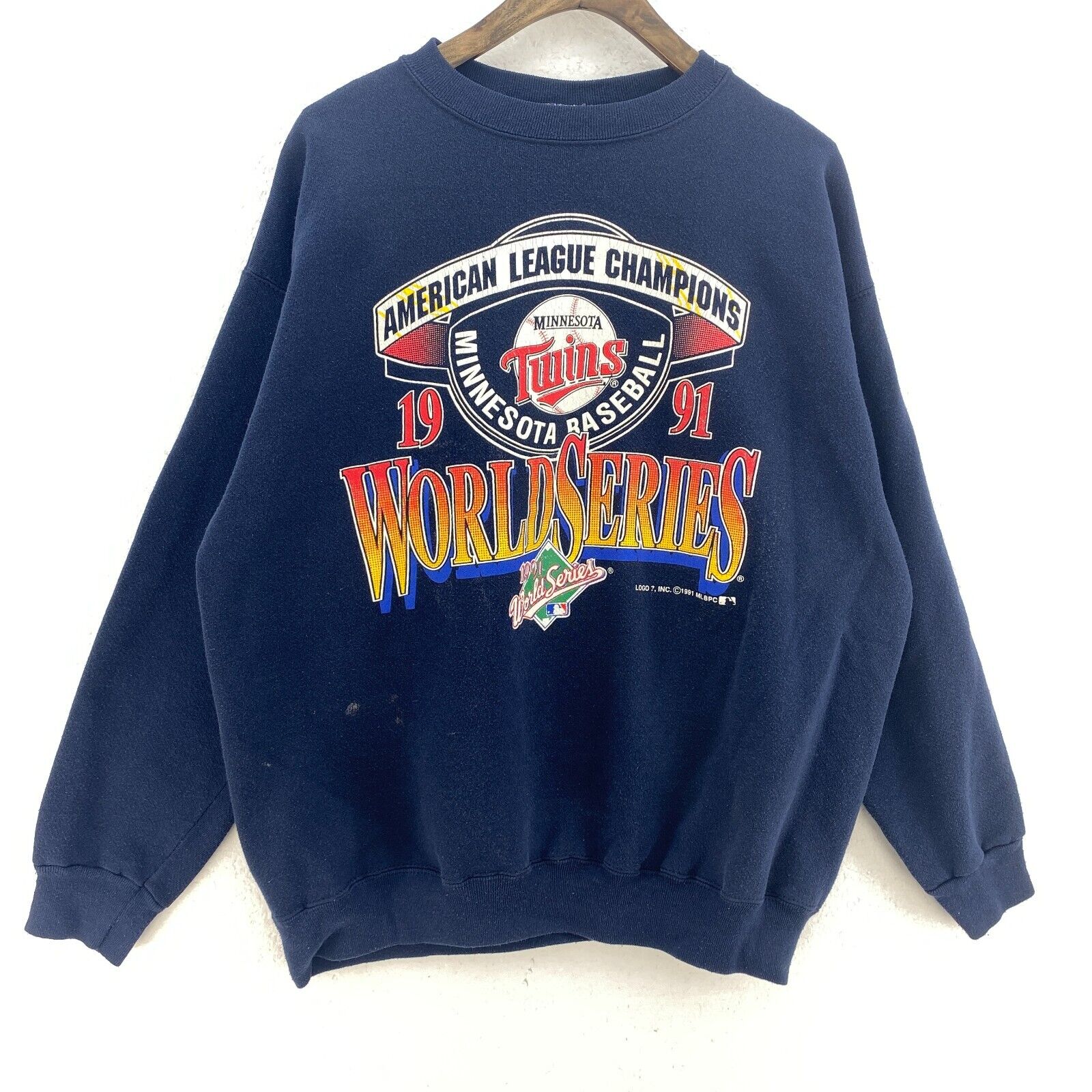 American League Champions Minnesota Twins 91 MLB Navy Blue Sweatshirt Size L