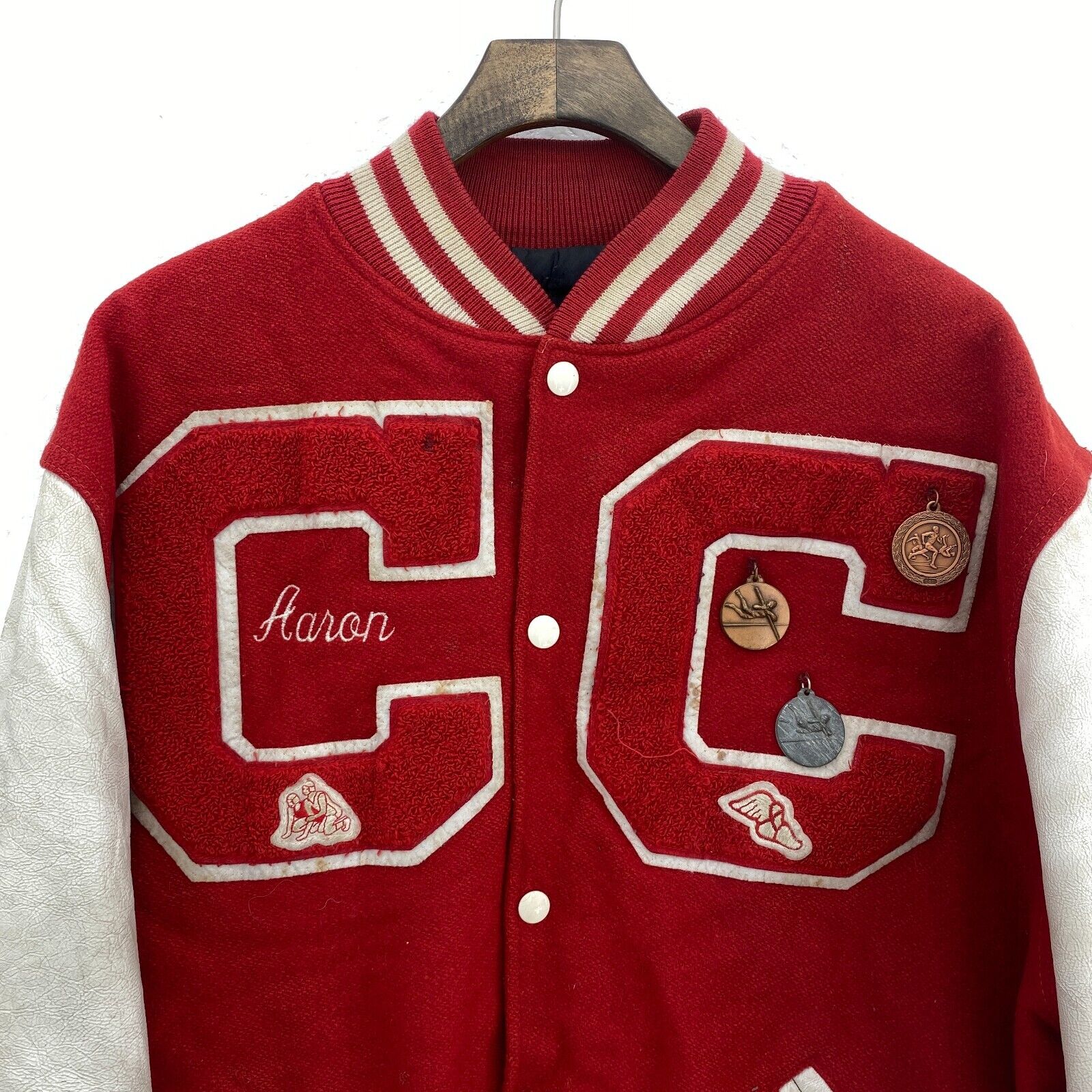 70s Varsity Coldwater Wrestling Track Red Bomber Jacket Size XL