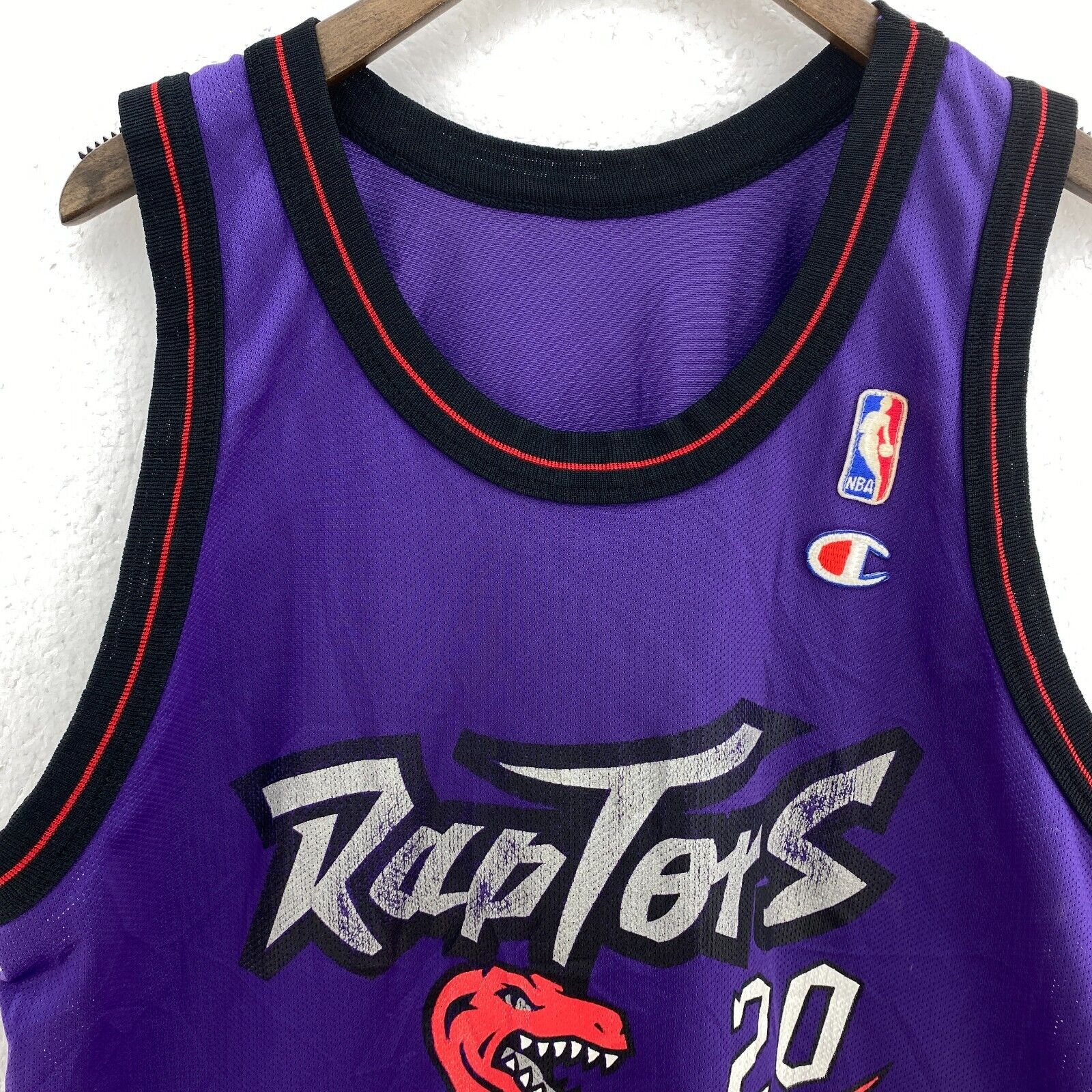 Champion Damon Stoudamire 20 Toronto Raptors Purple Jersey Size 44 Sleeveless