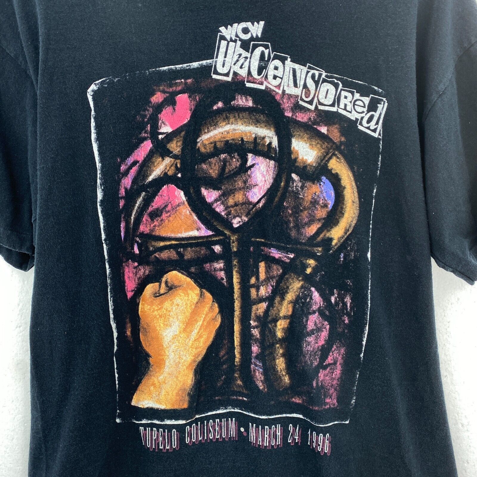 WCW World Champion Wrestling Tupelo Coliseum March 24 1996 Black T-shirt Size XL