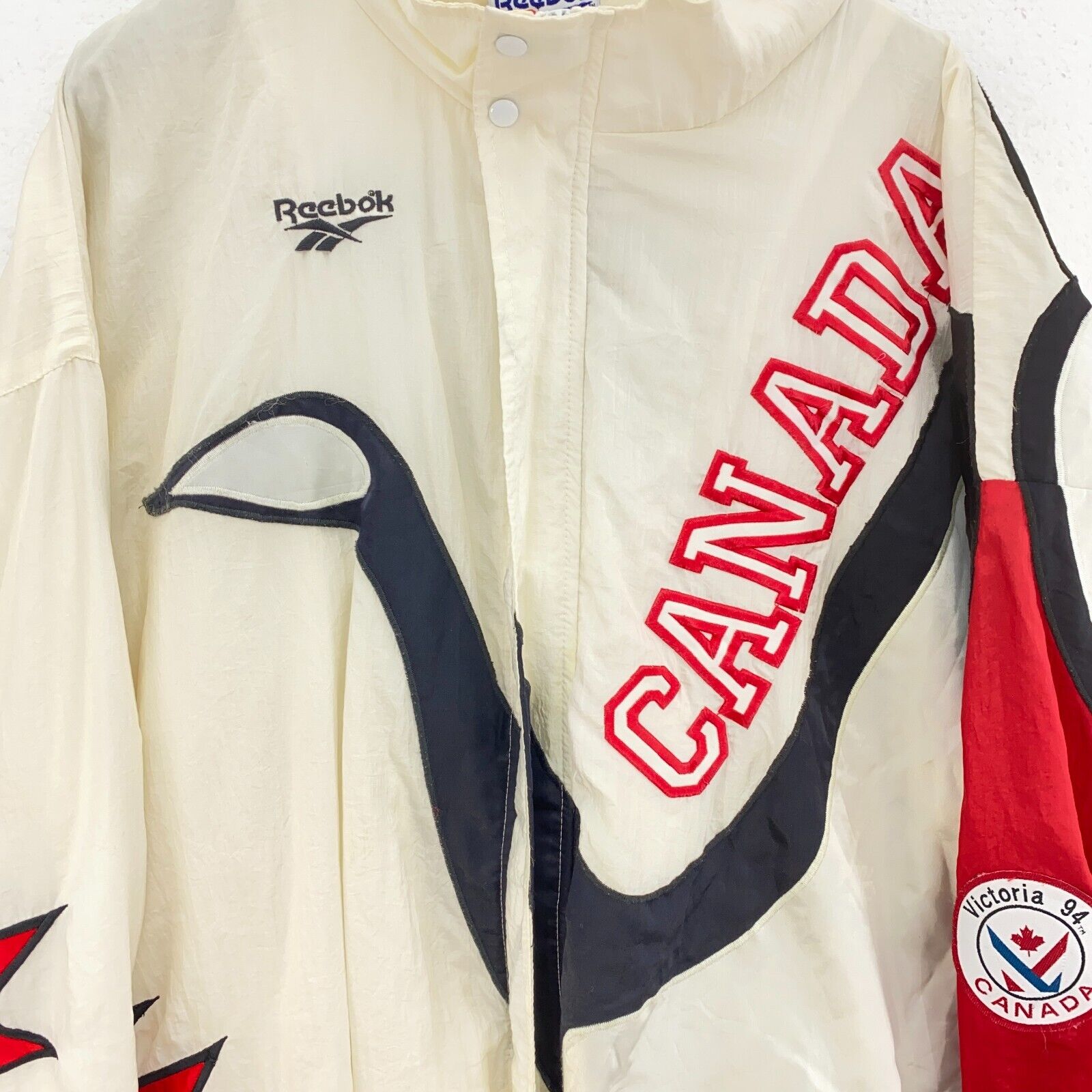 1994 Victoria Canada Commonwealth Games White Satin Light Jacket Size XXL