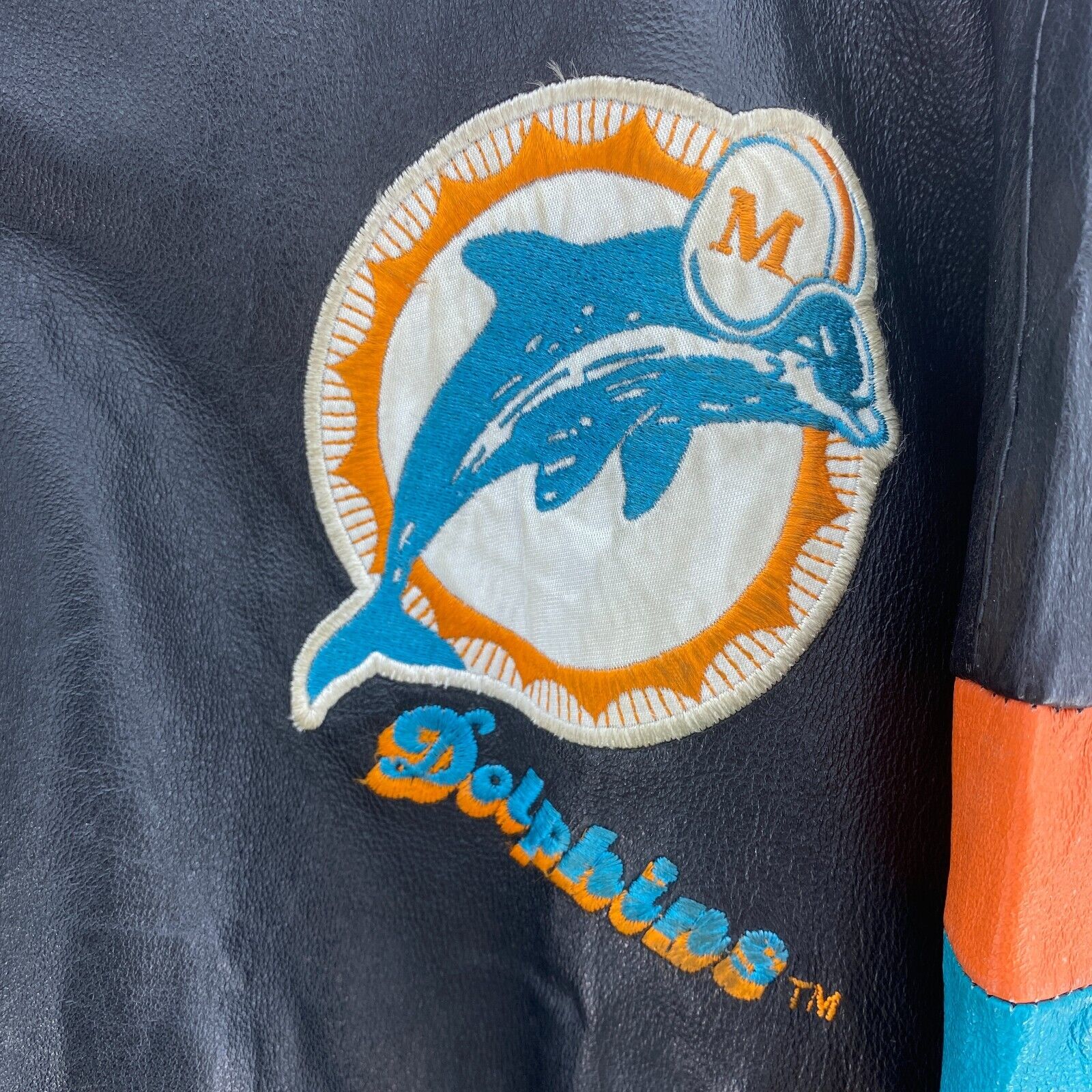 Pro Player Miami Dolphins Logo NFL Vintage Leather Full Zip Jacket Size XL