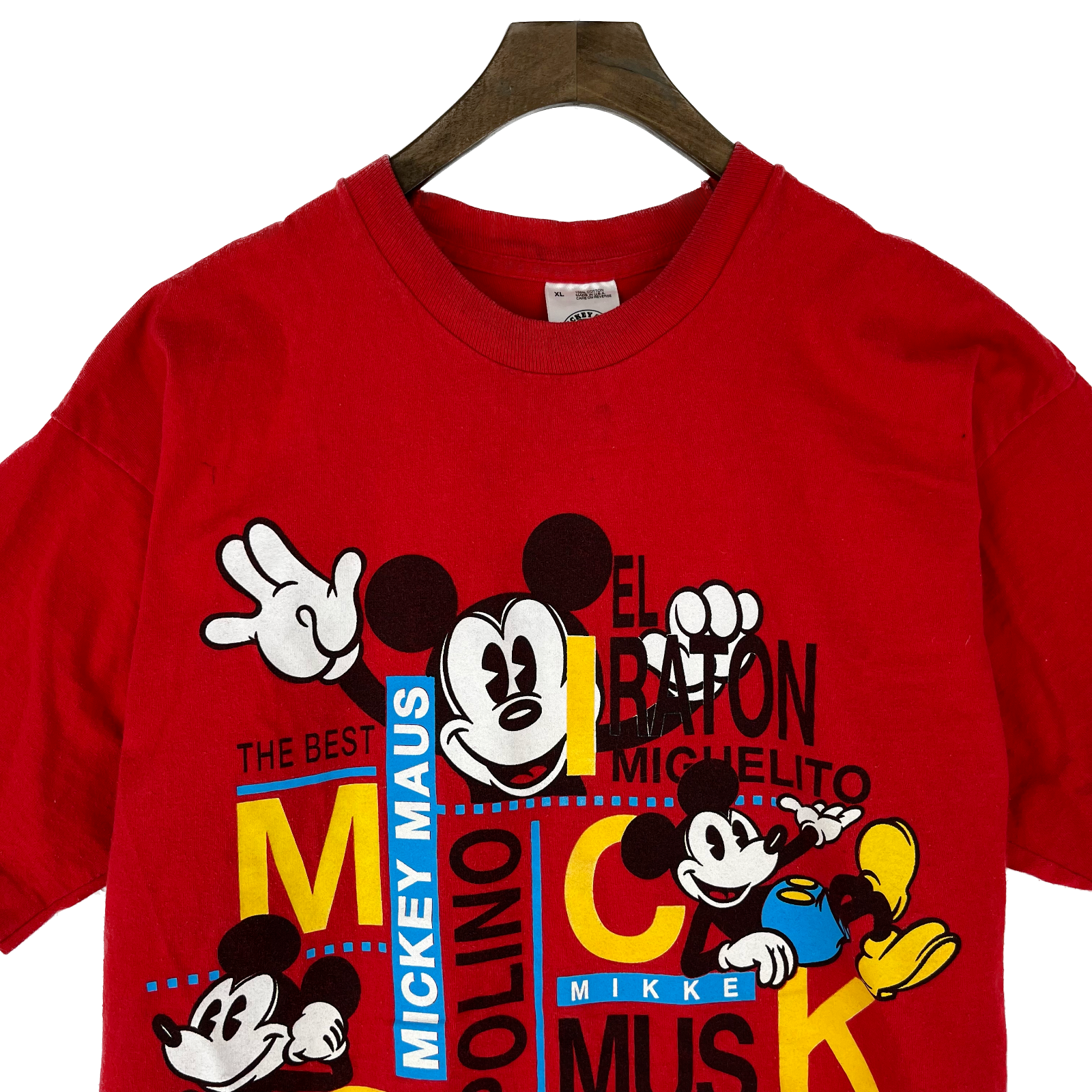 Disney Mickey Mouse El Raton Mikke Red T-shirt Single Stitch Size XL