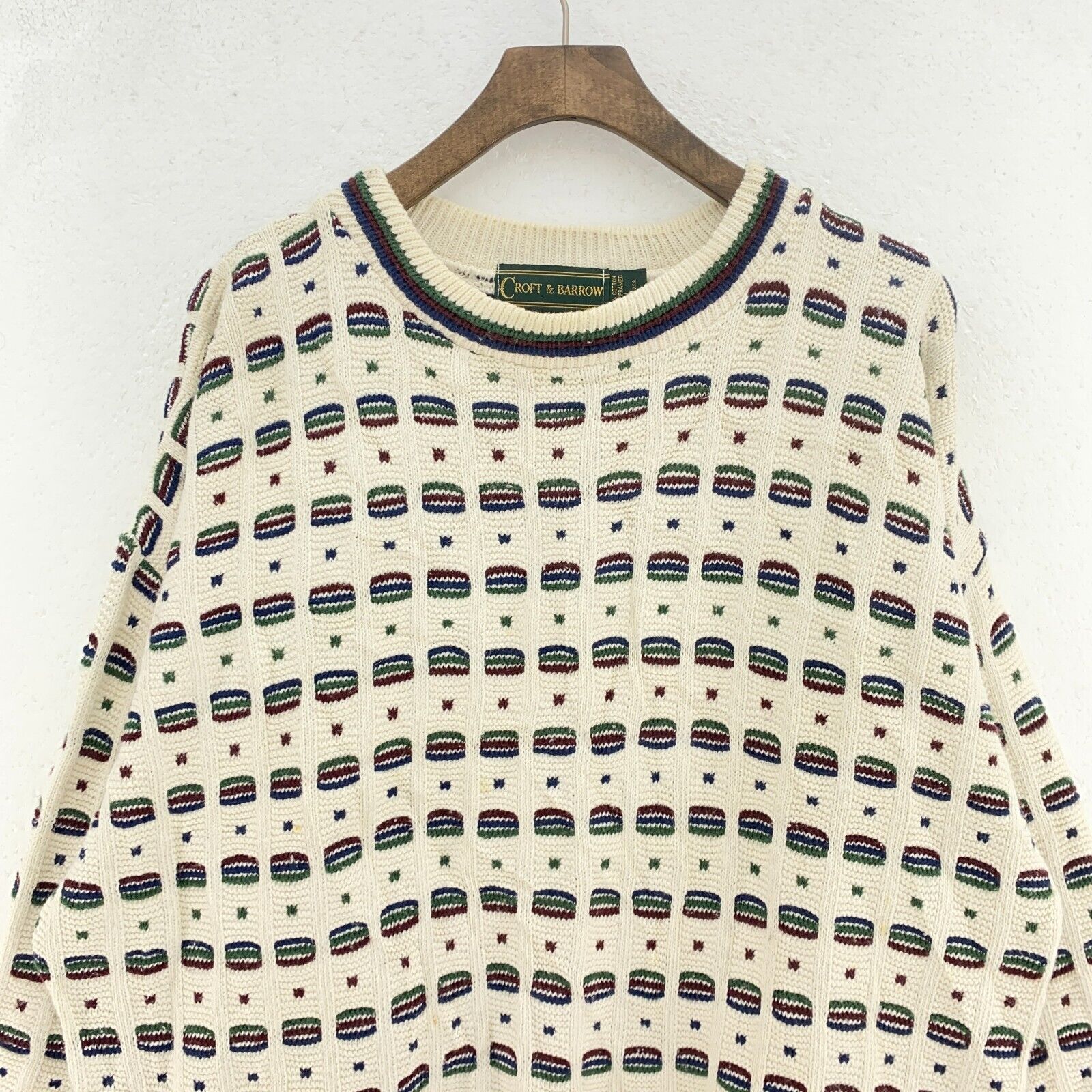 Vintage White 3D Textured Knit Crewneck Sweater Size L