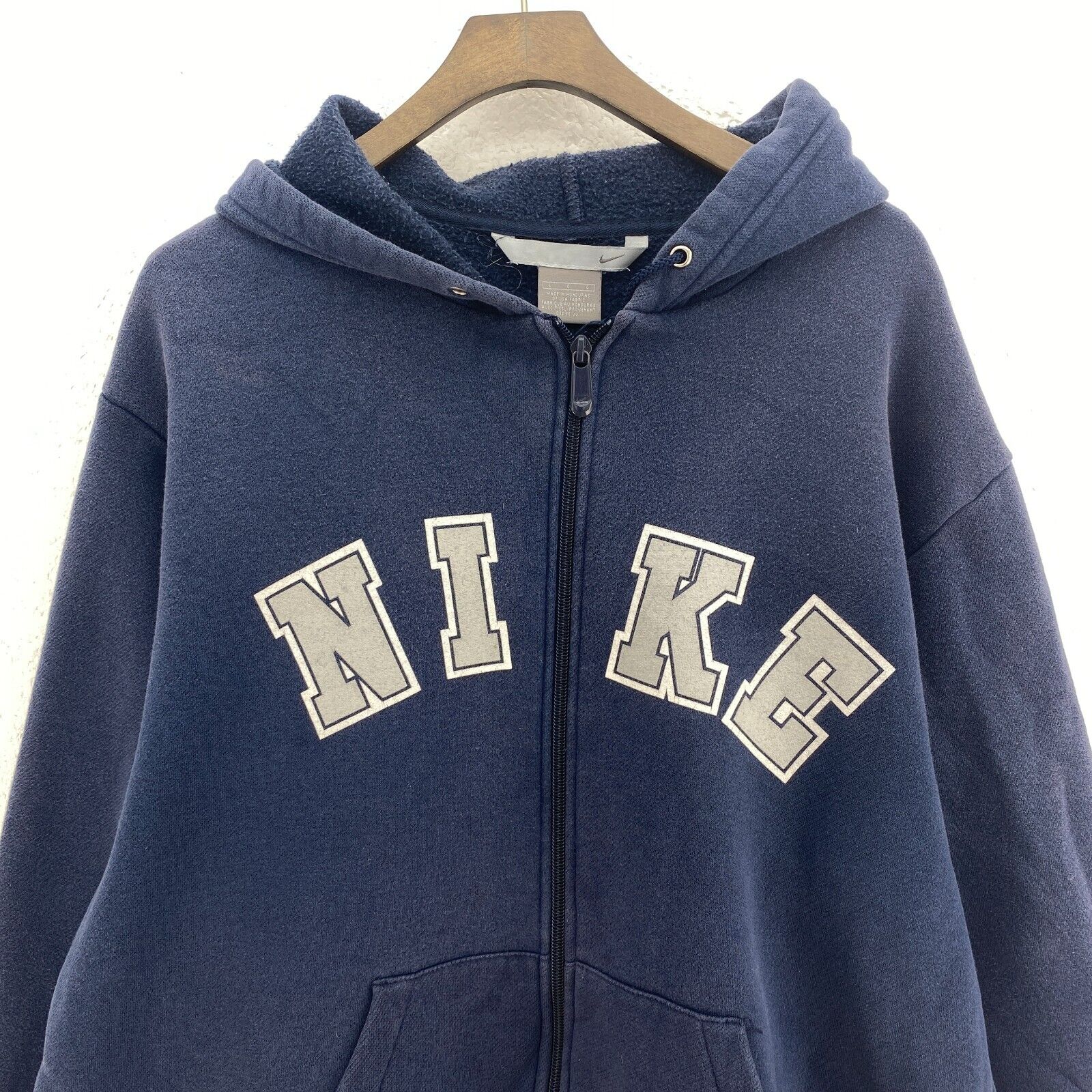 Nike Logo Full Zip Navy Blue Hooded Sweatshirt Size L