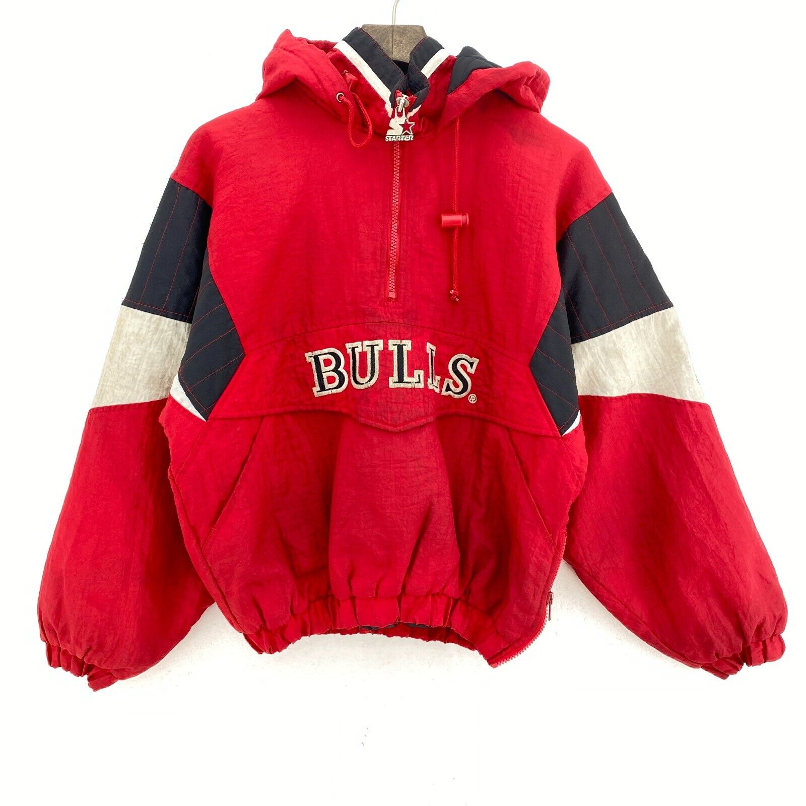 Starter Chicago Bulls Logo NBA Hooded Insulated Jacket Red Size M Kid's 1/4 Zip