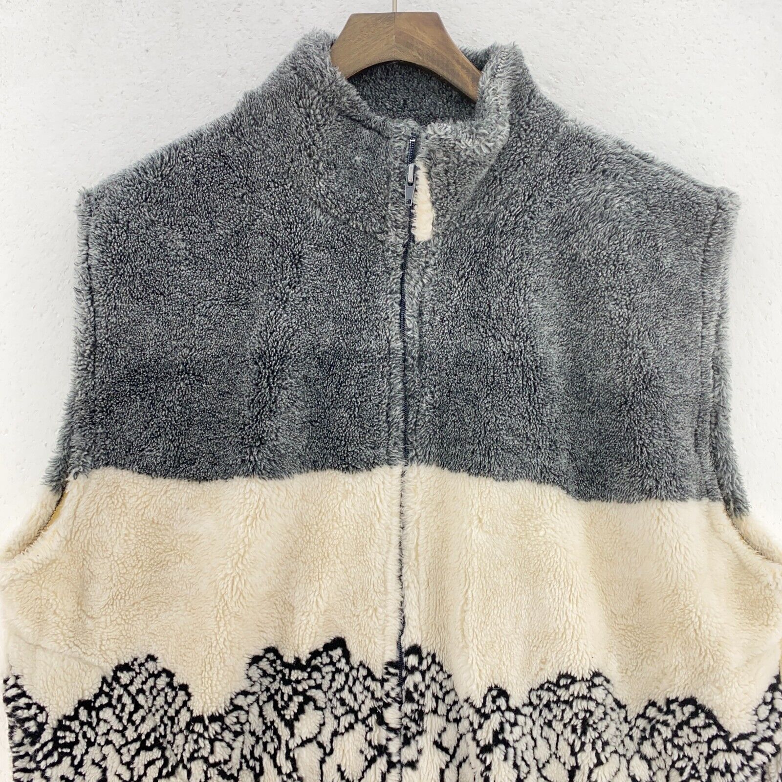 Vintage Full Zip Tree Fleece Gray Vest Jacket Size L