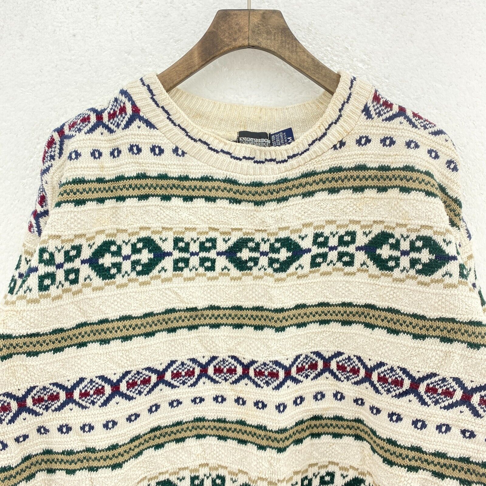Vintage White 3D Textured Knit Crewneck Sweater Size M