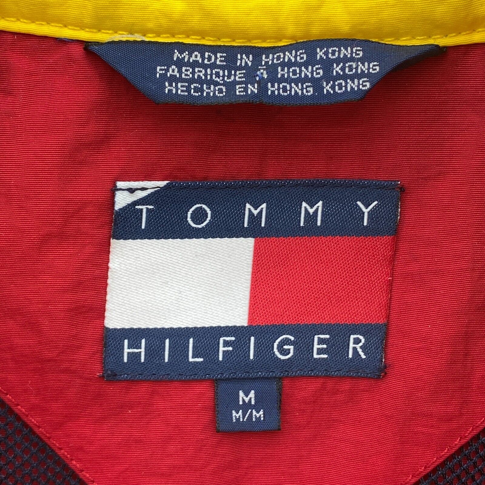 Tommy Hilfiger Vintage Red Windbreaker Hooded Jacket Size M Full Zip Up