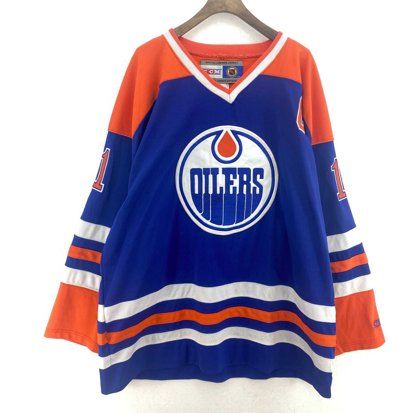 CCM Edmonton Oilers NHL 11 Mark Messier Blue V-Neck Hockey Jersey Size XL