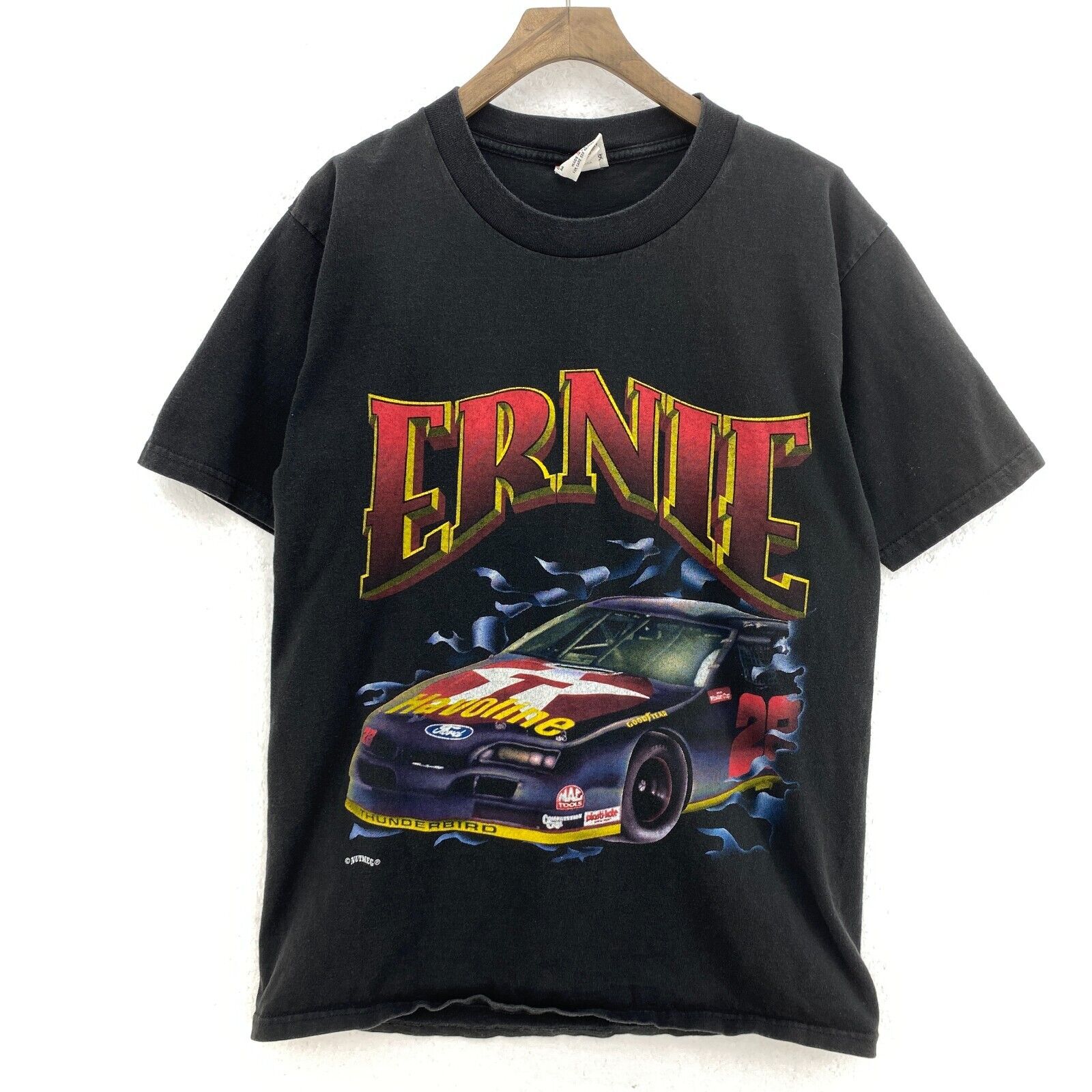 Vintage Nutmeg Ernie Irvan Racing Nascar Black T-shirt Size L