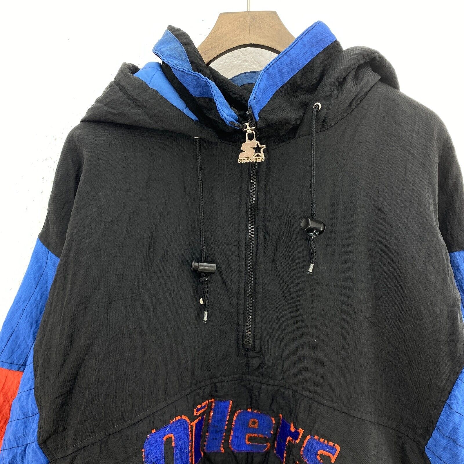 Vintage Edmonton Oilers NHL Black Quarter Zip Insulated Pullover Jacket Size XL