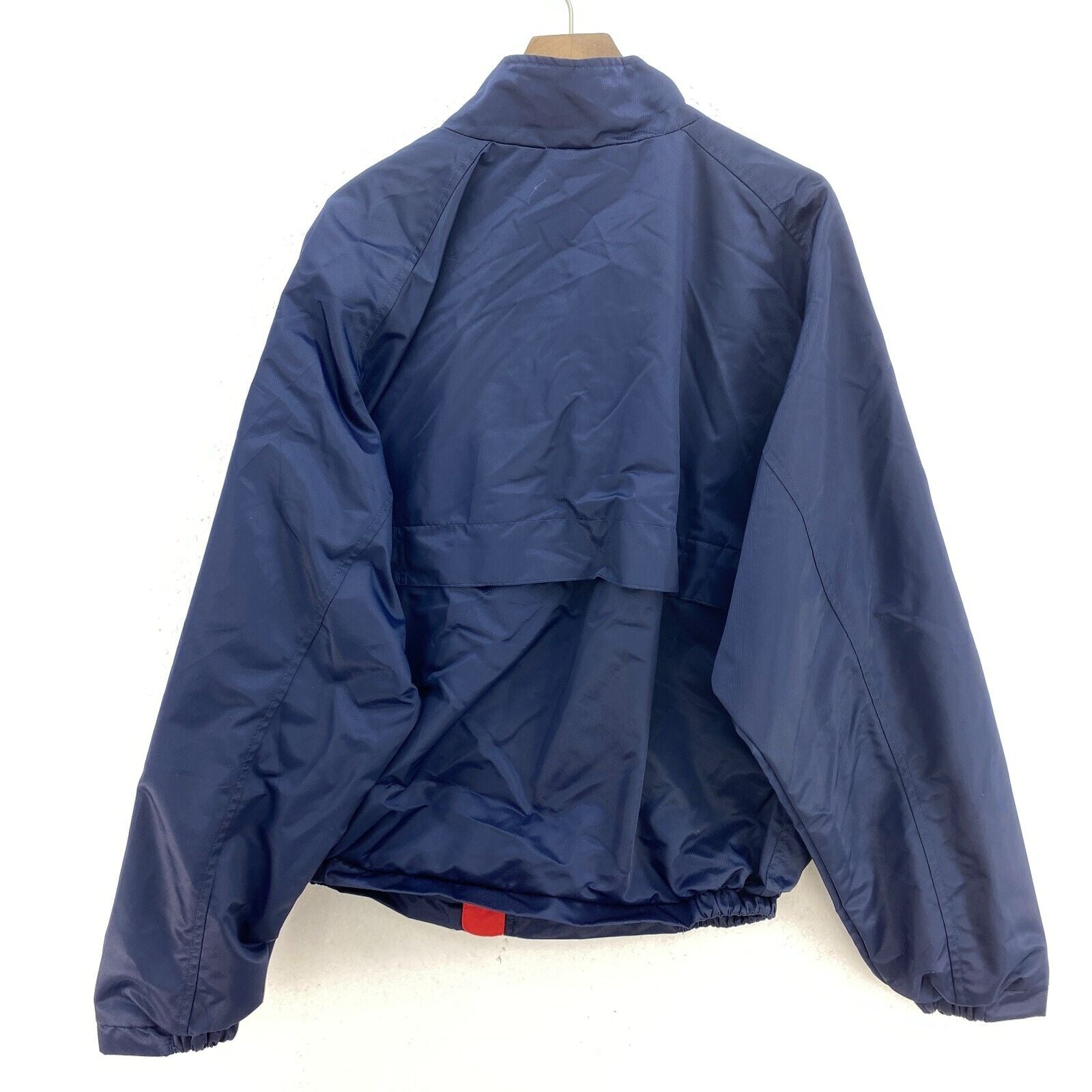 Nike Swoosh Embroidered Logo Satin Full Zip Navy Blue Bomber Jacket Size M