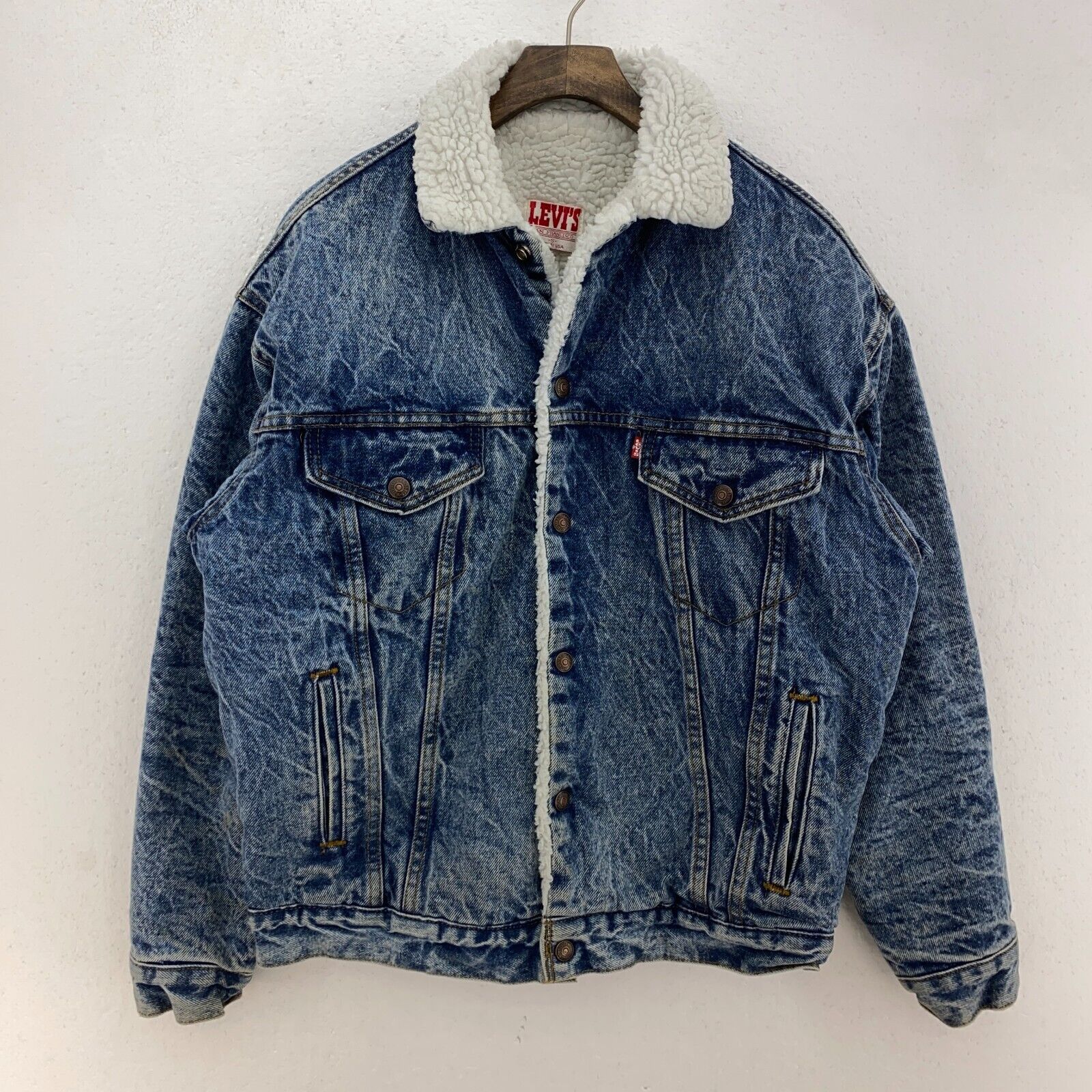 Vintage Levi Strauss Sherpa Acid Wash Trucker Denim Jacket Size S