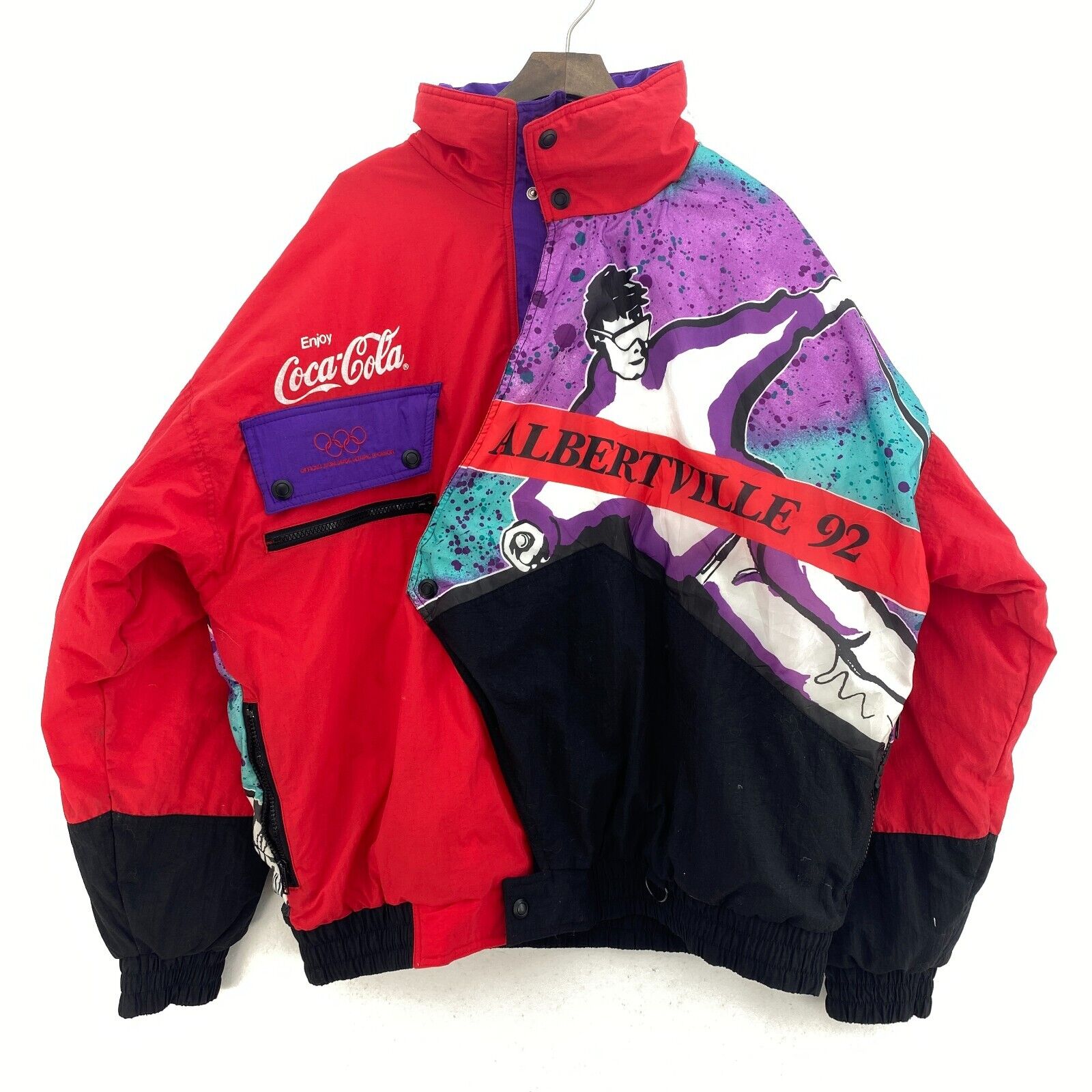 Enjoy Coca Cola Albertville 92 Olympic Full Zip Insulated Red Jacket Size L