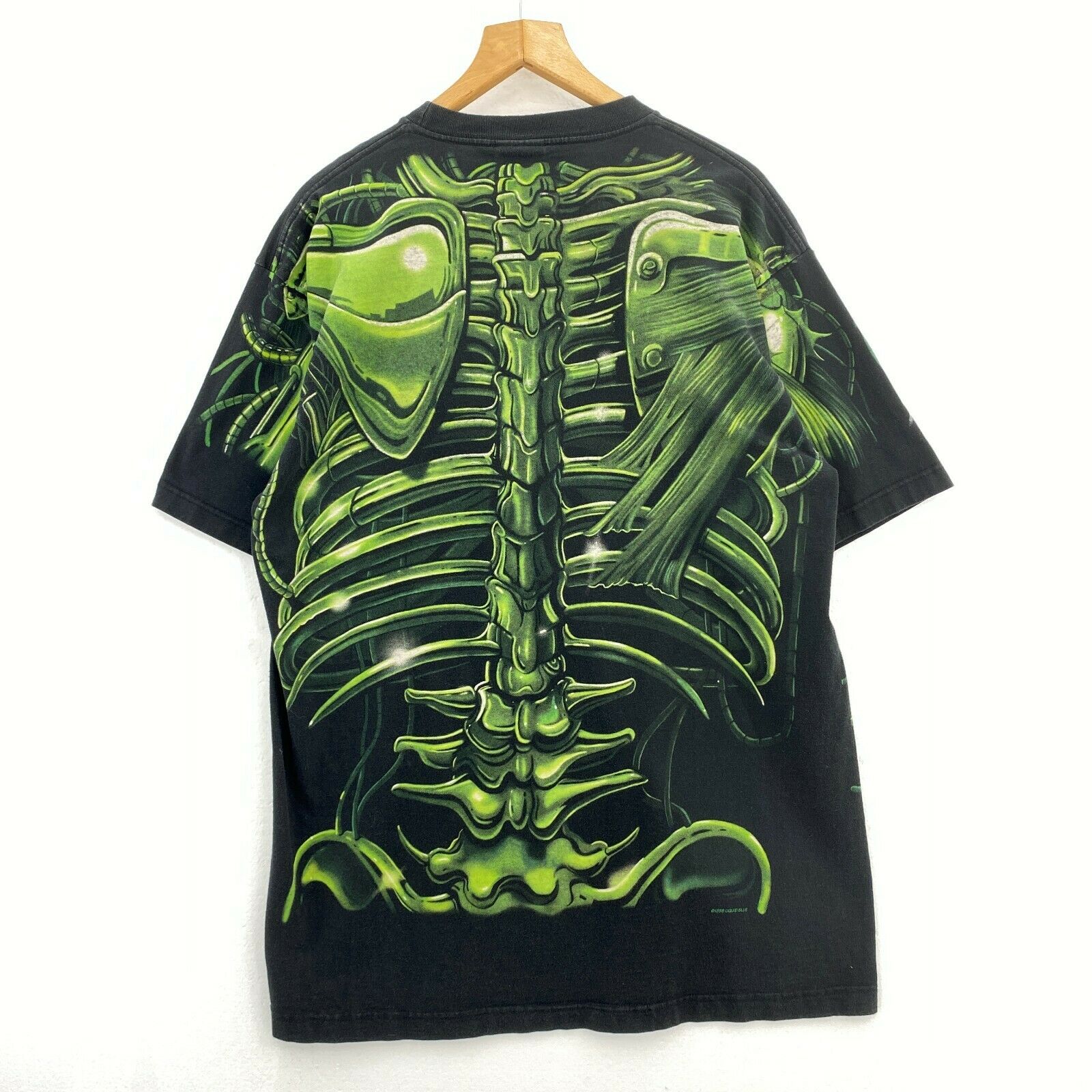 1998 Liquid Blue Green Skull Black T-shirt Size L