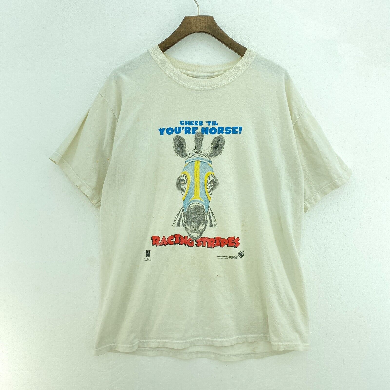 Cheer Til You Are Horse Racing Stripes Warner Bros 2004 White T-shirt Size L