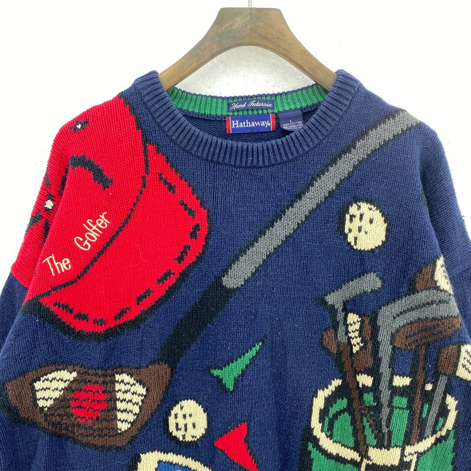Vintage The Golfer Navy Blue All Over Print Knit Sweater Size L