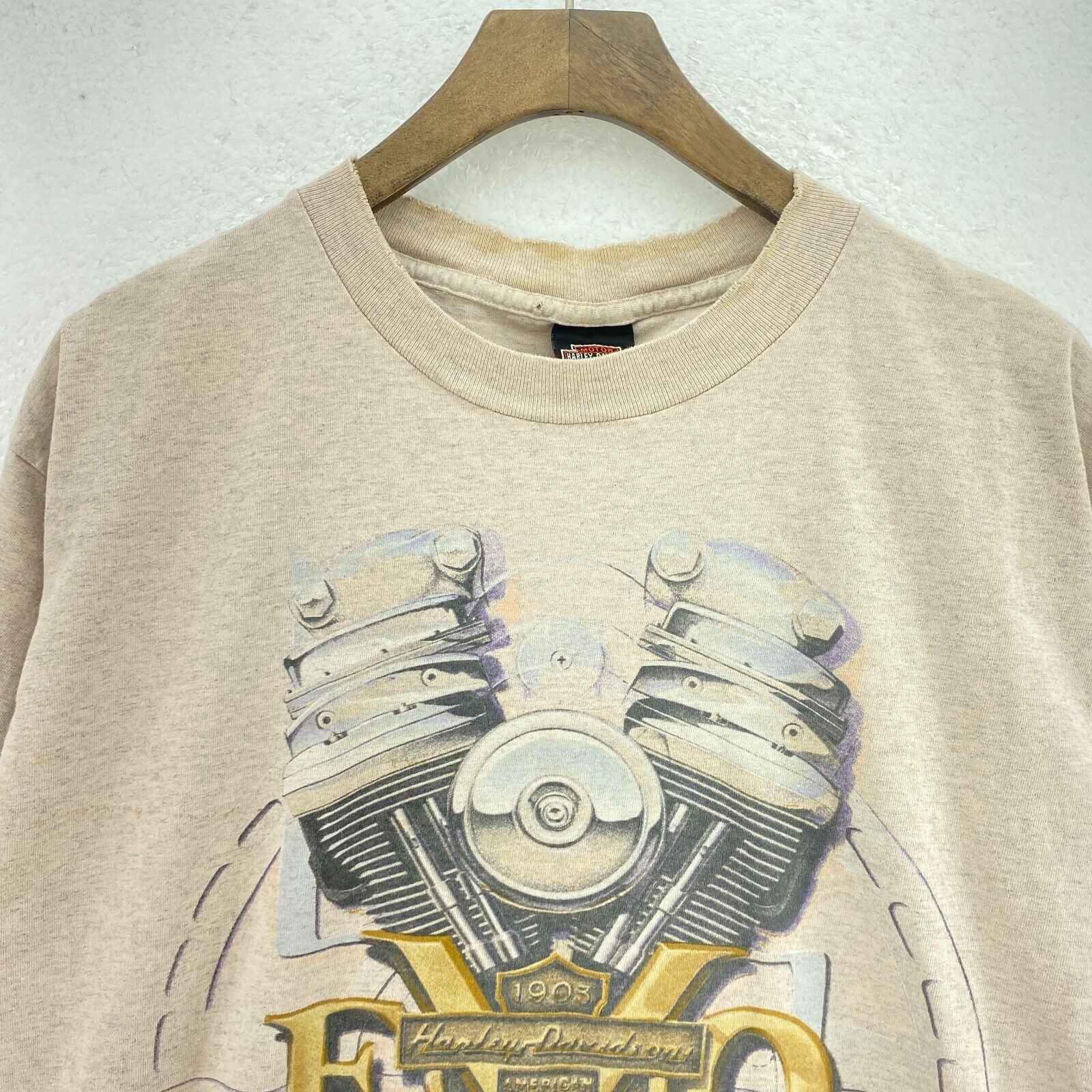 Harley Davidson Motorcycle Petersen Beige T-shirt Size XL Graphic Print
