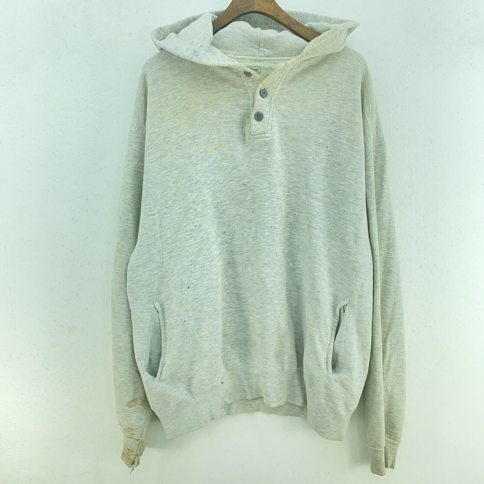 L.L Bean By Russell Athletic Gray Hoodie Size L 1/4 Button